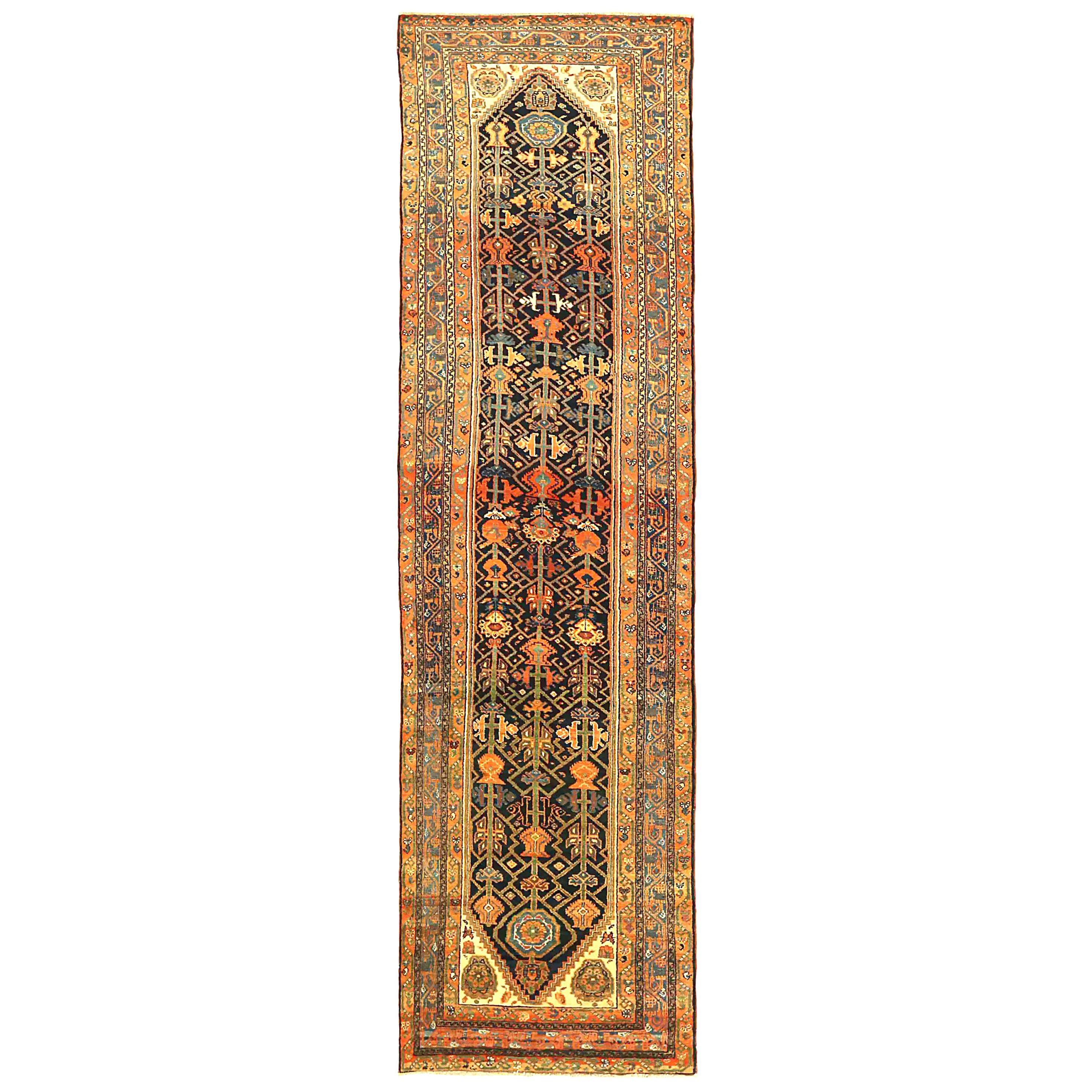 Tapis de couloir persan ancien à motif Malayer