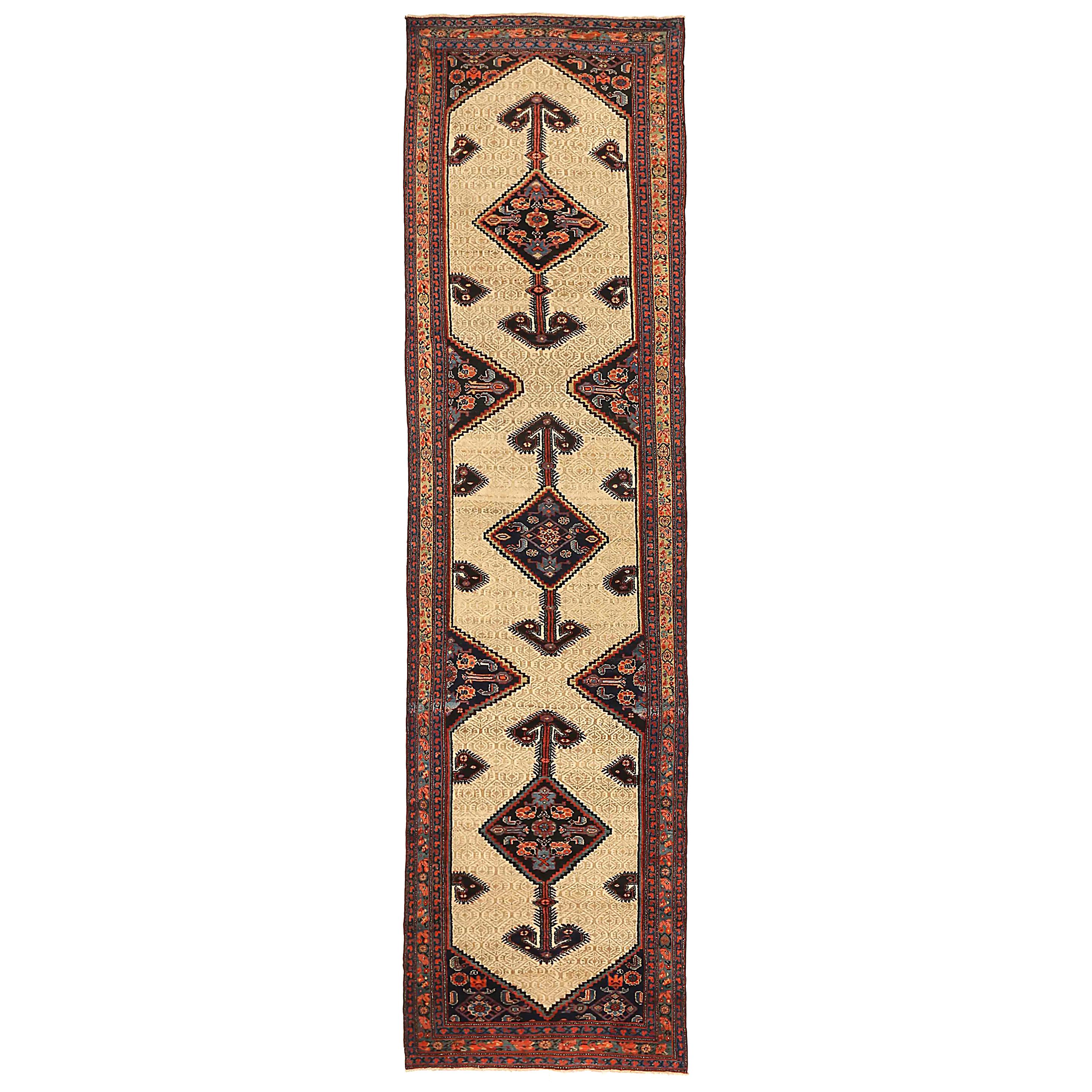 Tapis de couloir persan ancien à motif Malayer