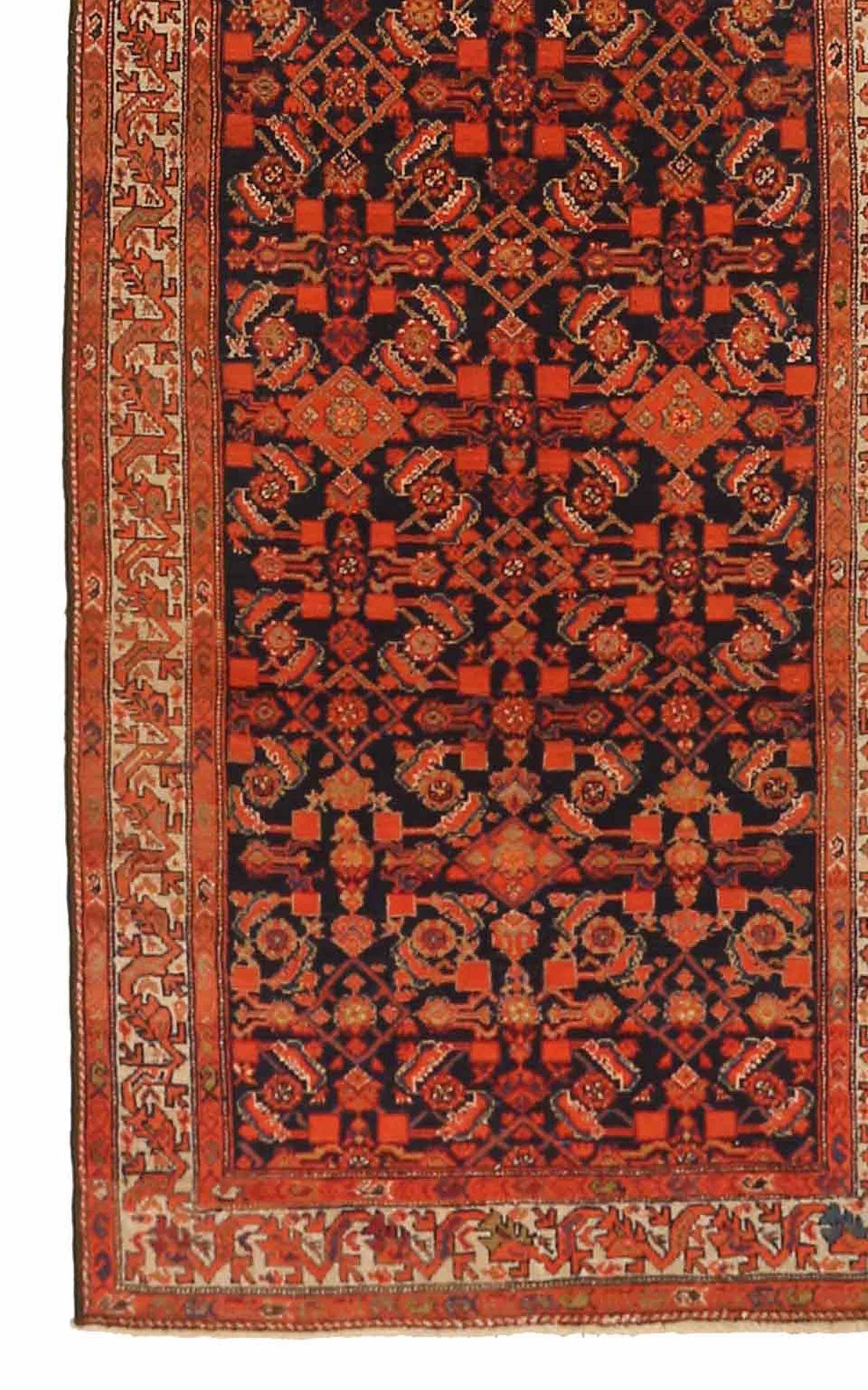 Hand-Woven Antique Persian Runner Rug Malayer Design For Sale