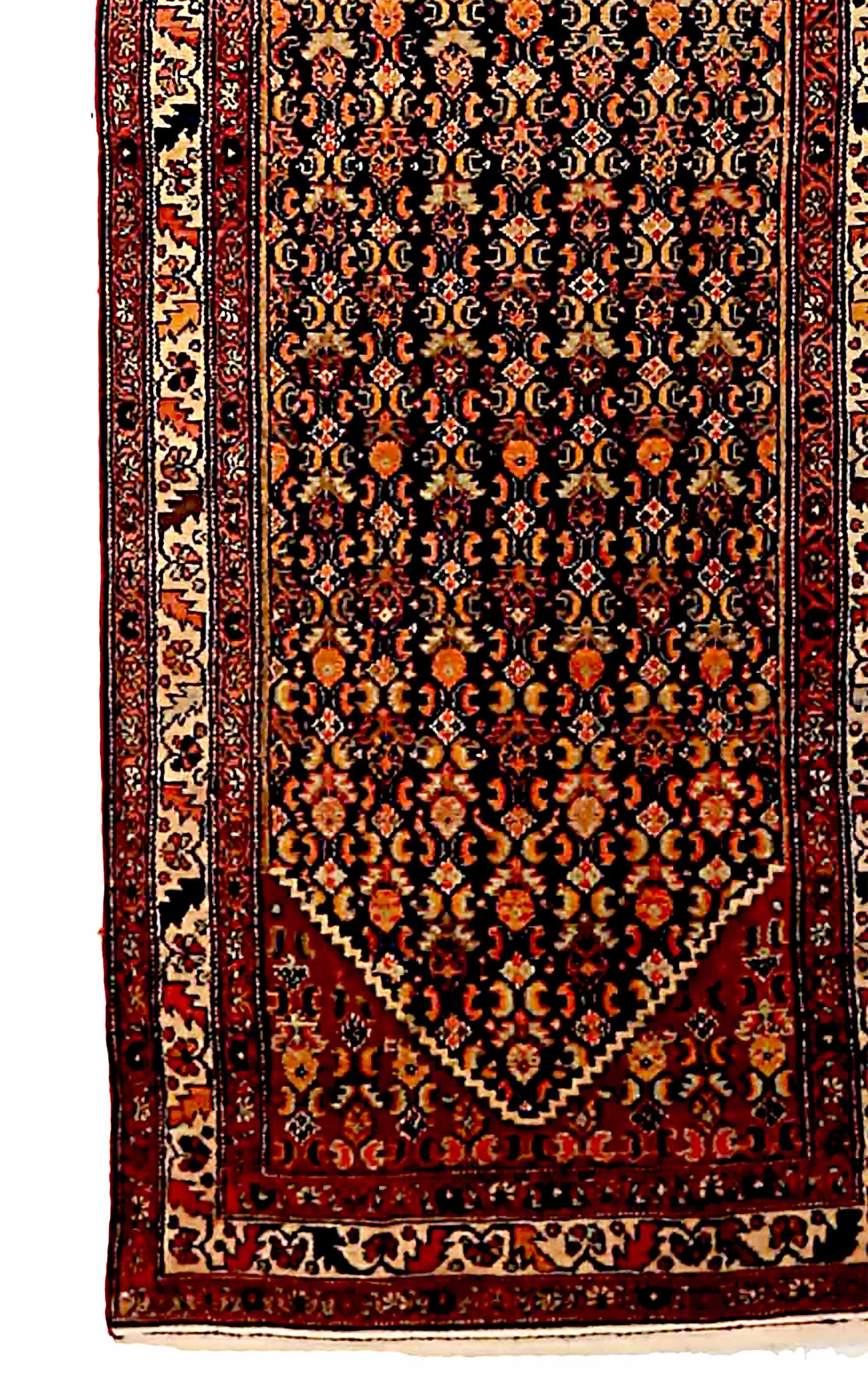 Hand-Woven Antique Persian Runner Rug Malayer Design For Sale