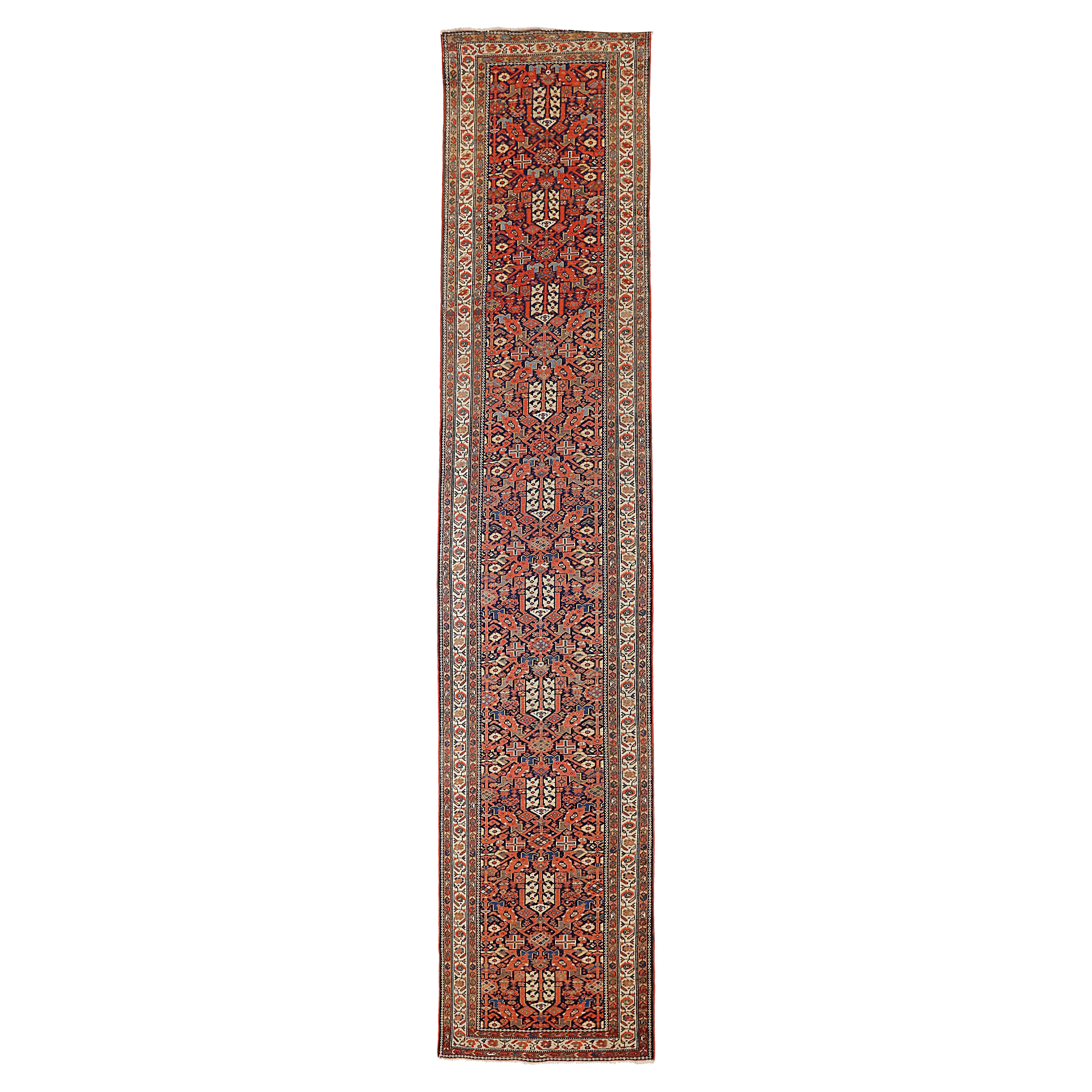 Tapis de couloir persan ancien à motif Malayer