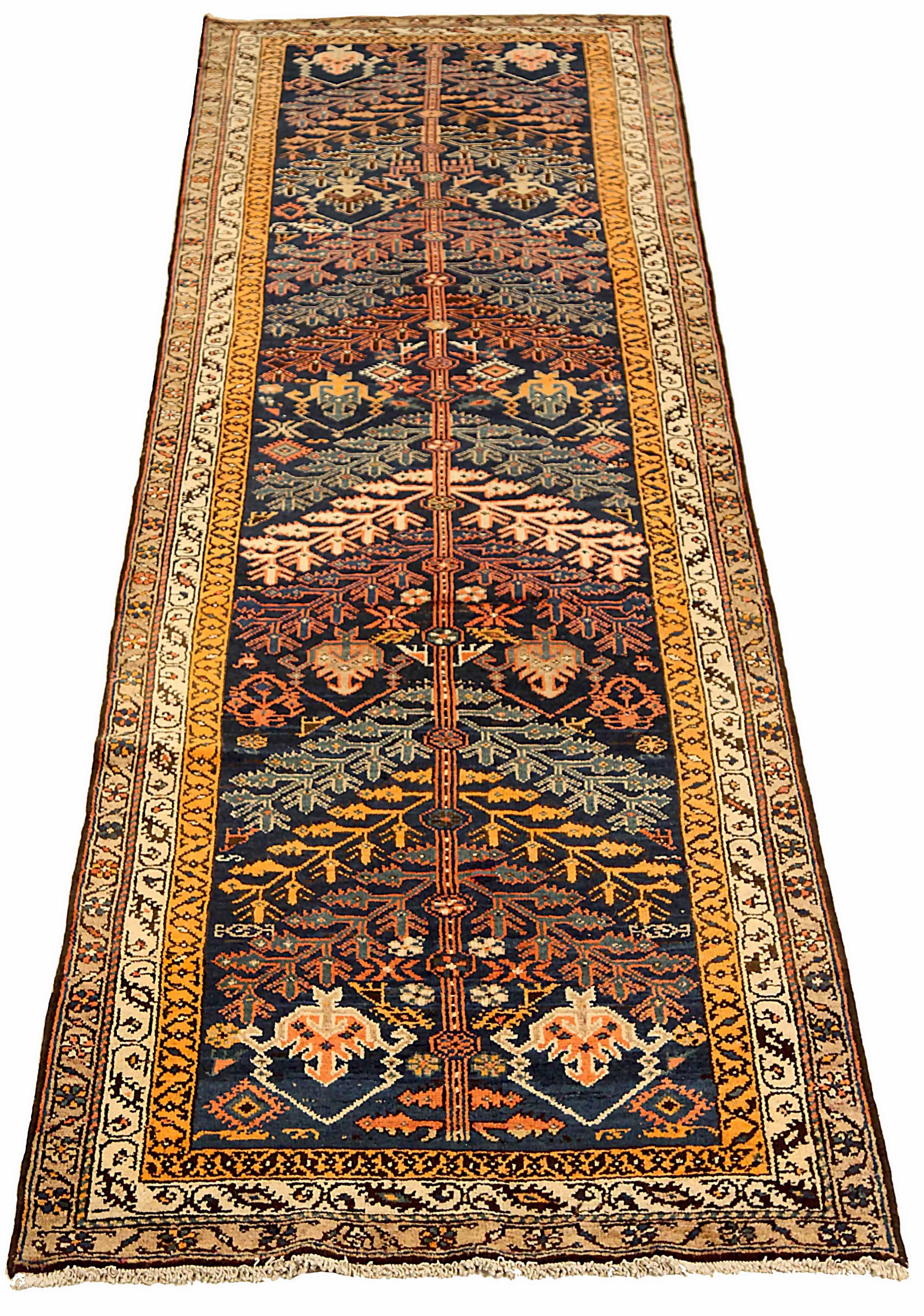 Antique Persian runner rug handwoven from the finest sheep’s wool. It’s colored with all-natural vegetable dyes that are safe for humans and pets. It’s a traditional Malayer design handwoven by expert artisans. It’s a lovely runner rug that can be