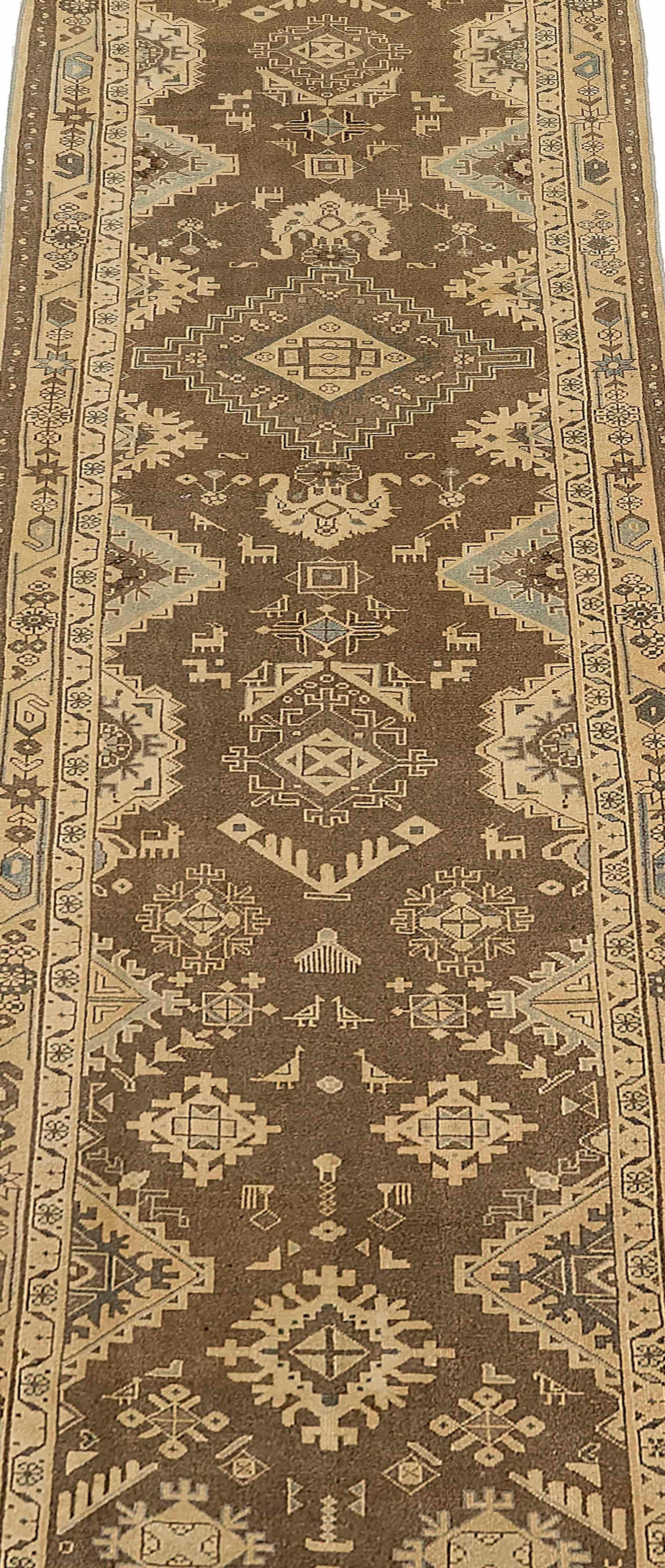 Hand-Woven Antique Persian Runner Rug Malayer Design For Sale