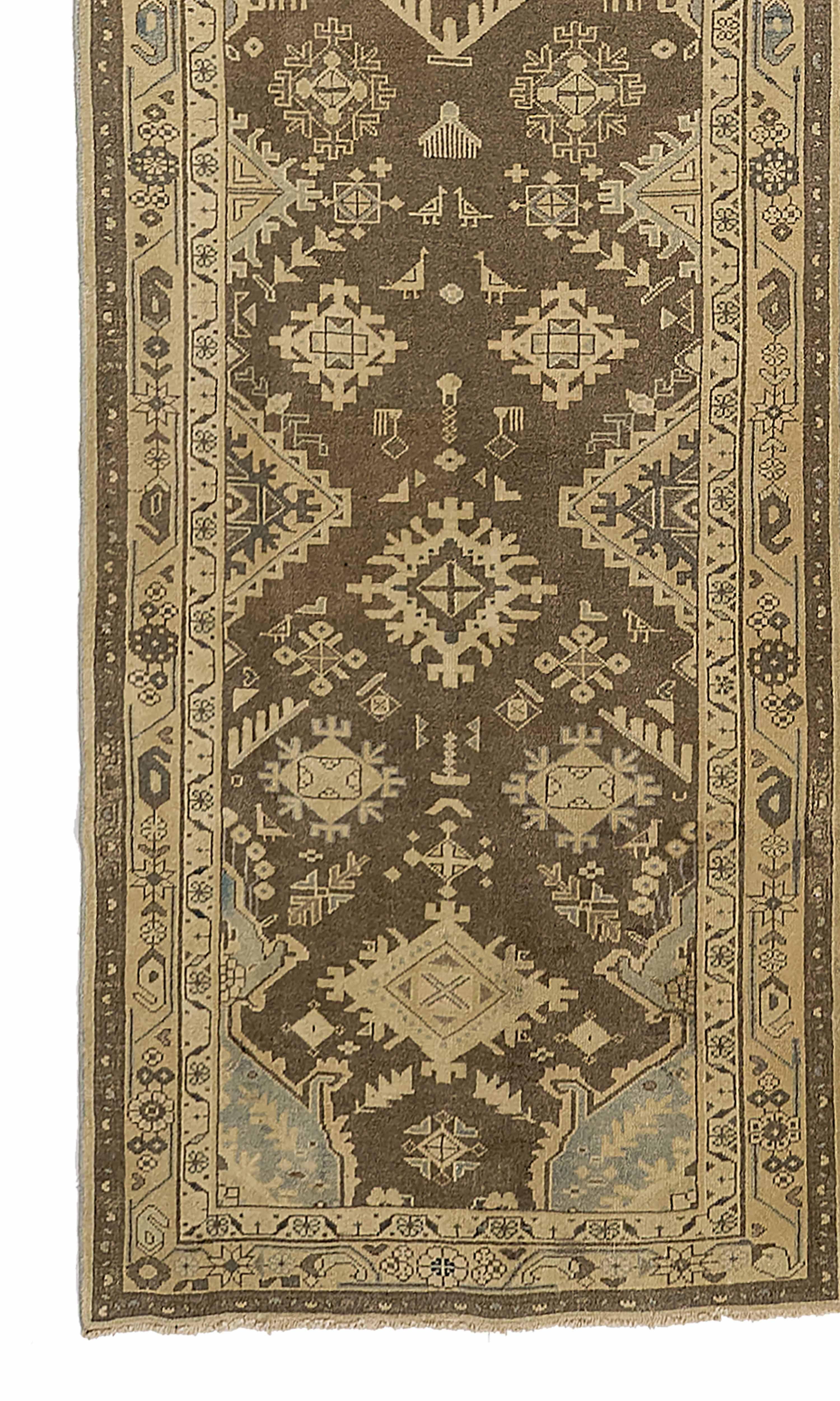 Tessuto a mano Antico tappeto runner persiano Malayer Design in vendita
