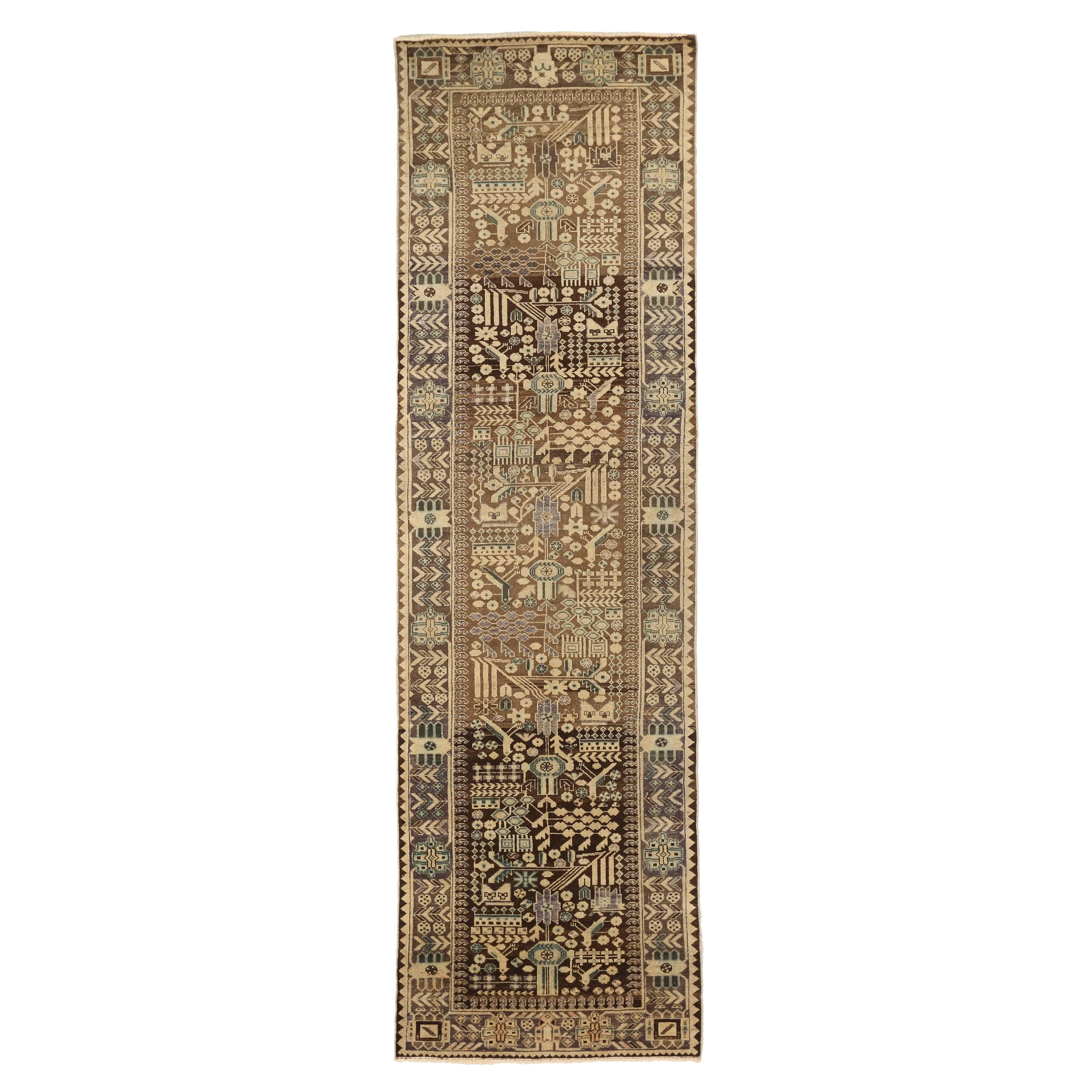 Tapis de couloir persan ancien à motif Malayer
