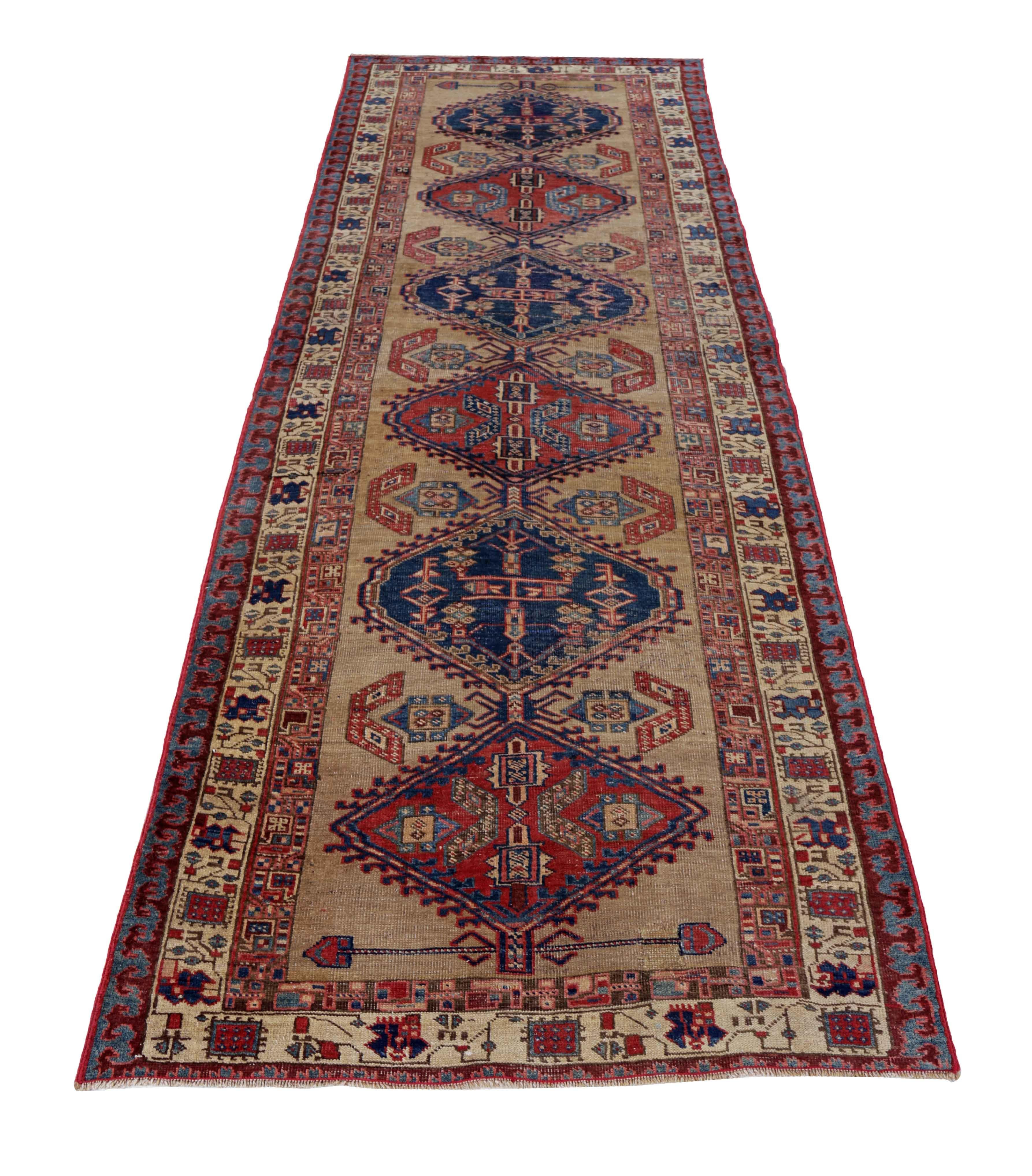 Antique Persian runner rug handwoven from the finest sheep’s wool. It’s colored with all-natural vegetable dyes that are safe for humans and pets. It’s a traditional Sarab design handwoven by expert artisans.It’s a lovely runner rug that can be