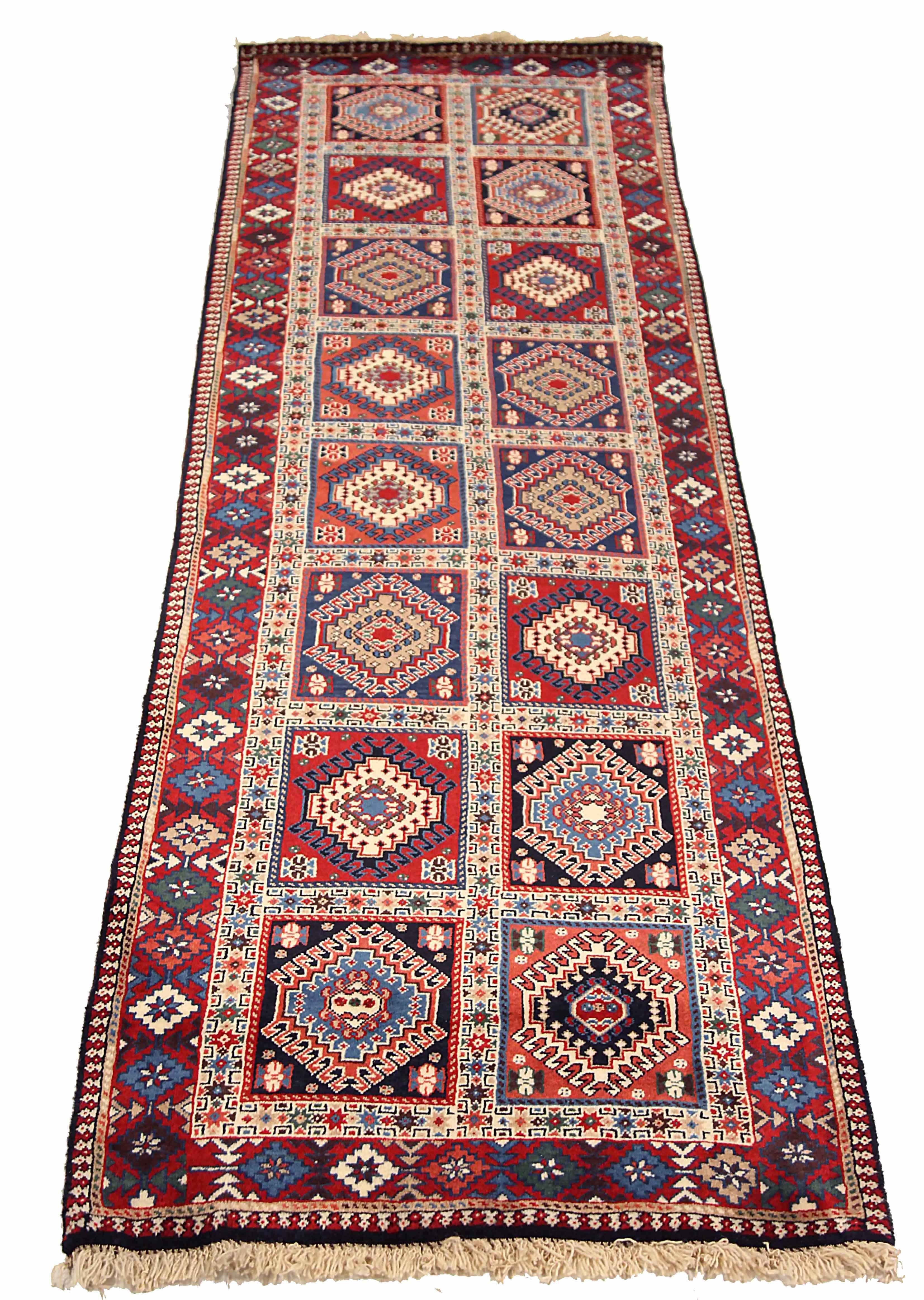 Antique Persian runner rug handwoven from the finest sheep’s wool. It’s colored with all-natural vegetable dyes that are safe for humans and pets. It’s a traditional Shiraz design handwoven by expert artisans. It’s a lovely runner rug that can be