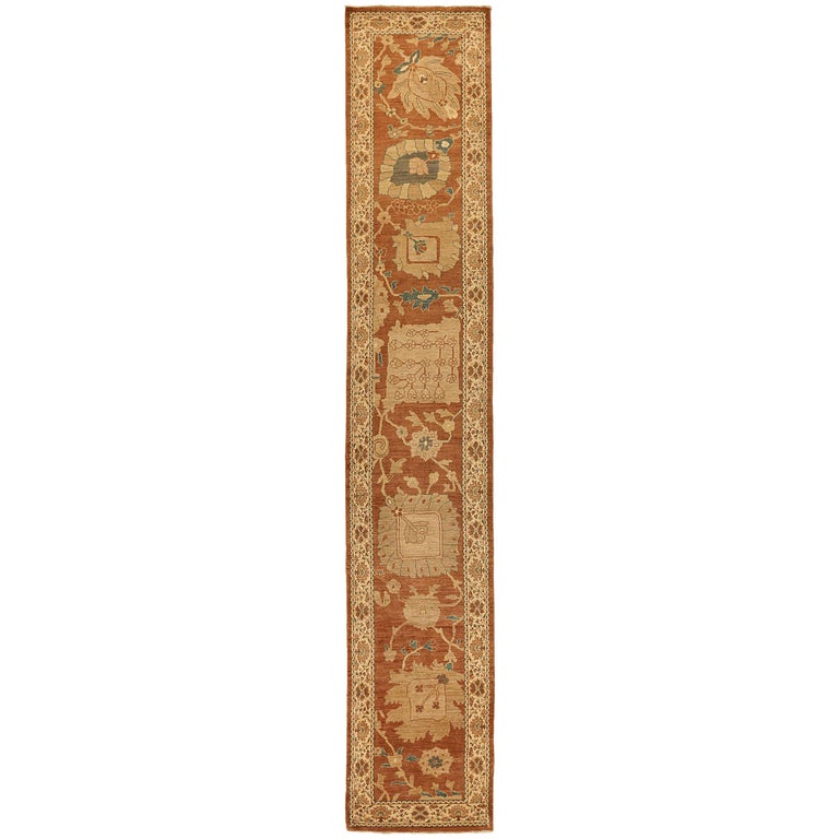 Antique Turkish Sultanabad Runner Rug with Floral Details on Brown
