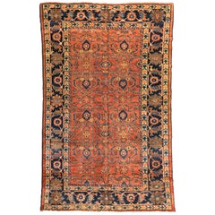 Antique Persian Rust and Navy Blue Mahal Ziegler Carpet