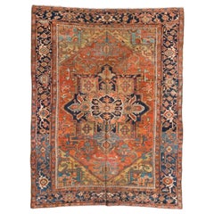SHAHKAR Antique Persian Rust Light Blue Heriz Rug 9.10 x 12 ft.