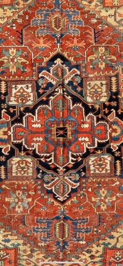 Antique Persian Rust Navy Blue Gold Tribal Geometric Heriz Rug