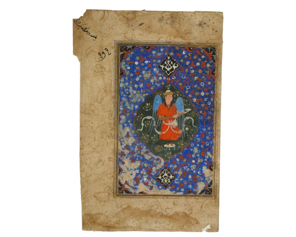 Unknown Antique Persian Safavid Miniature Painting Archangel Michael For Sale