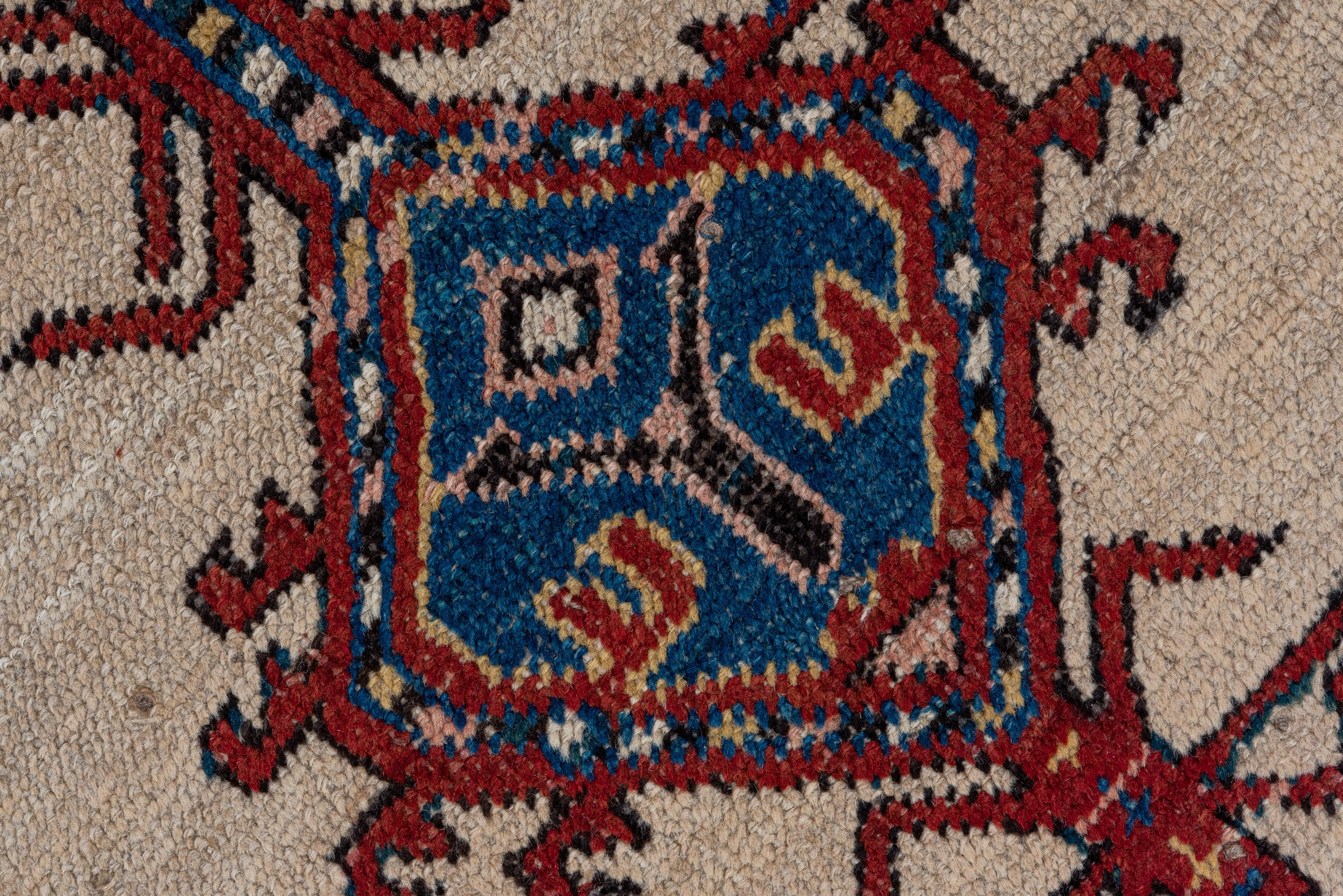 Hand-Knotted Antique Persian Sarab Area Rug, Blue Borders, circa 1934