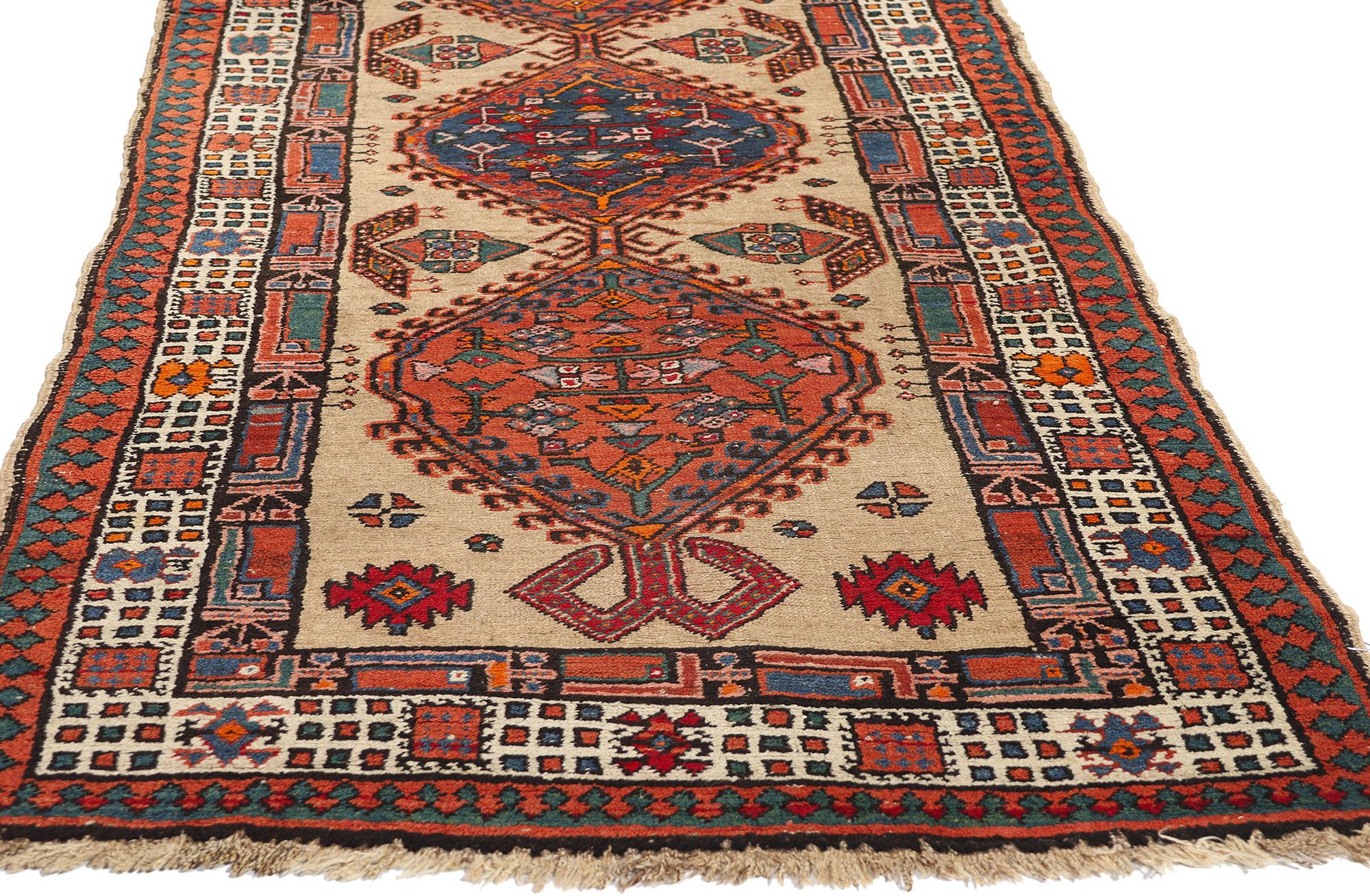 73234 Antique Persian Sarab Rug Runner, 03’02 x 10’10. Persian Sarab rugs and carpet runners, originating from Iran's northwest region, are renowned for their unparalleled craftsmanship, intricate designs, and opulent materials. Crafted from the