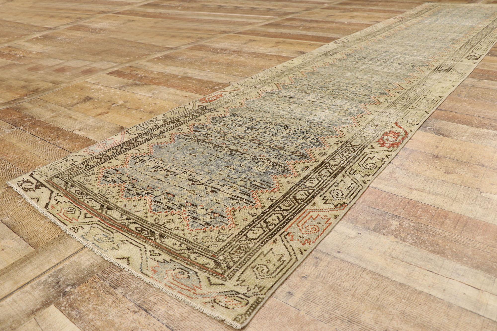 Antique Persian Sarab Rug Runner, Laid-Back Luxury Meets Faded Glamour In Distressed Condition For Sale In Dallas, TX