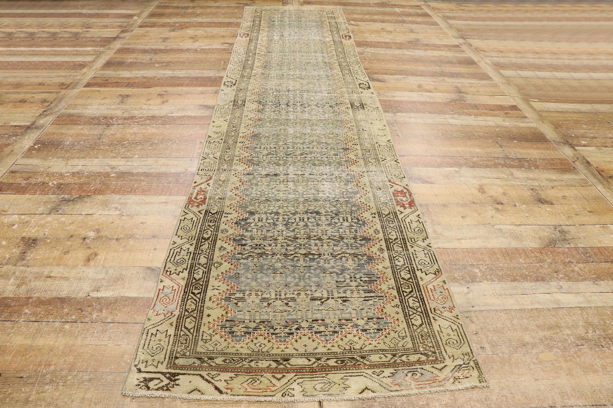20th Century Antique Persian Sarab Rug Runner, Laid-Back Luxury Meets Faded Glamour For Sale