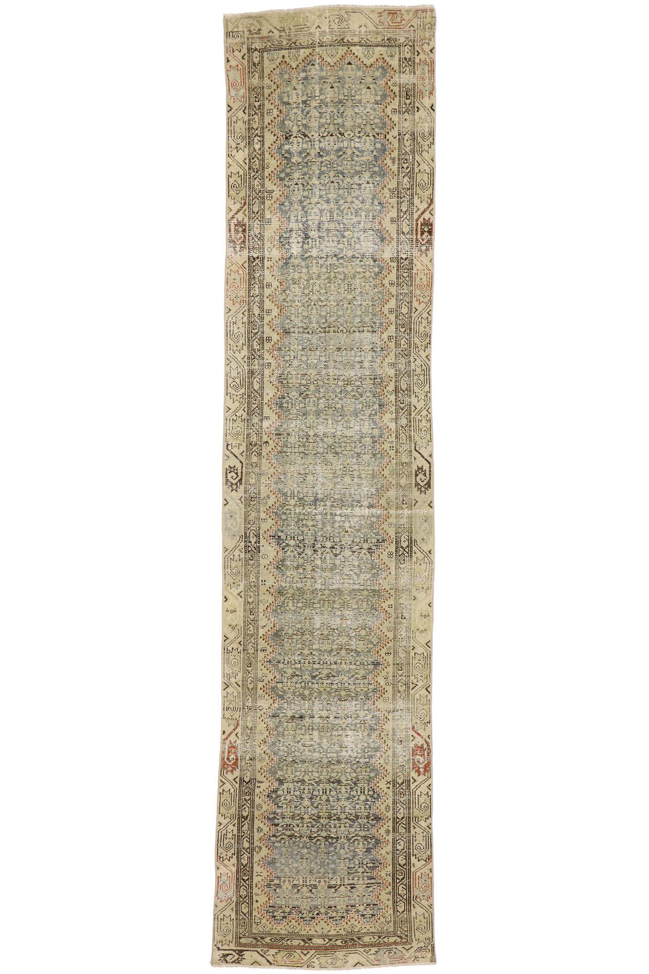 Wool Antique Persian Sarab Rug Runner, Laid-Back Luxury Meets Faded Glamour For Sale