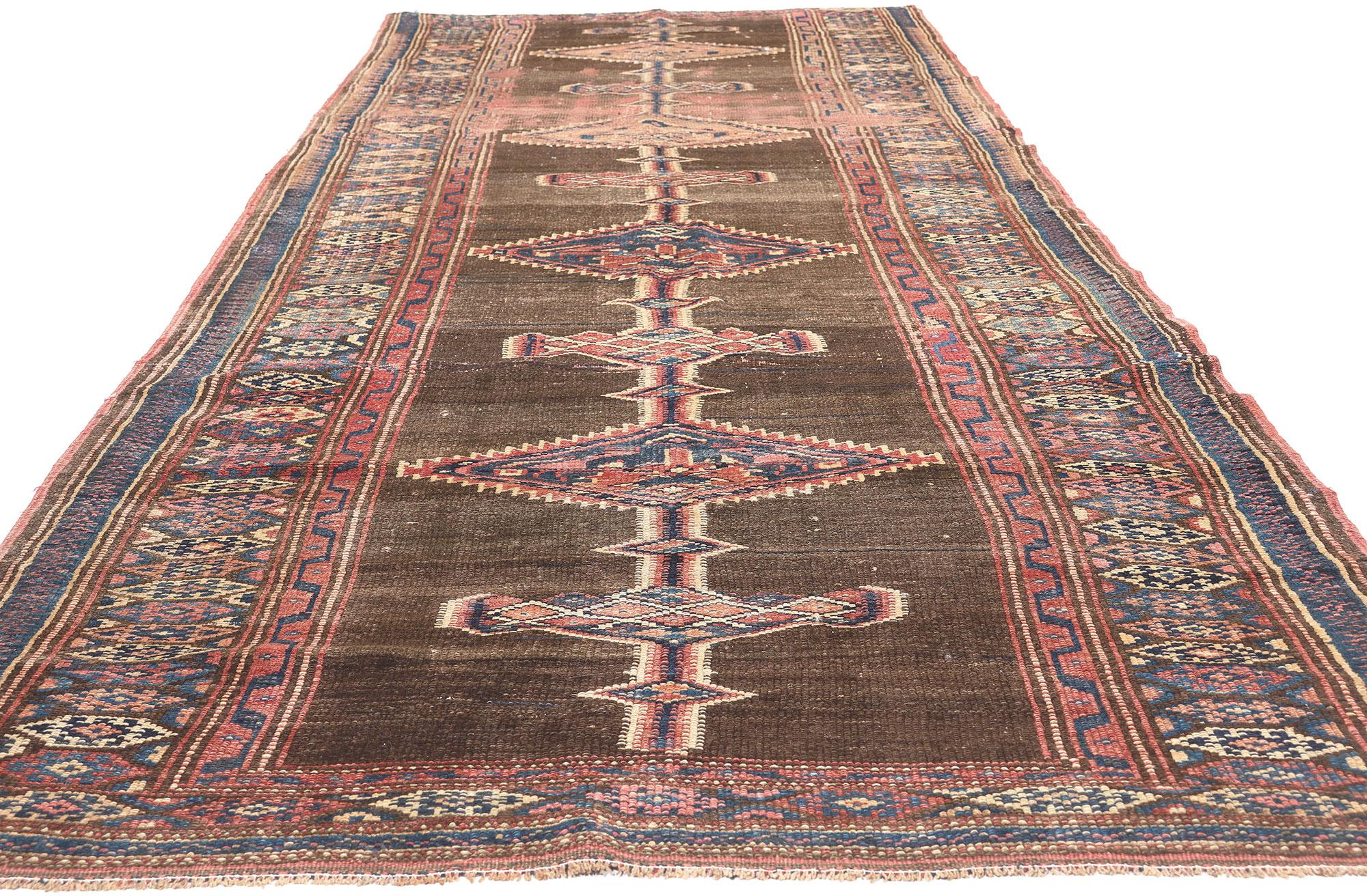 Malayer Antique Persian Sarab Rug Runner, Natural Elegance Meets Tribal Style For Sale