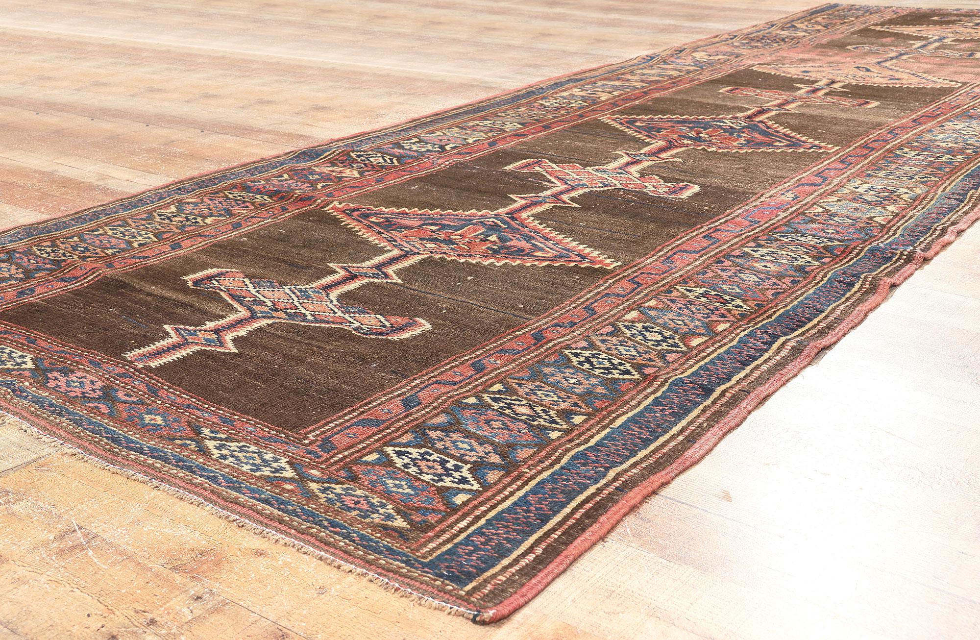 Wool Antique Persian Sarab Rug Runner, Natural Elegance Meets Tribal Style For Sale