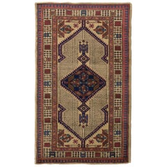 Vintage Persian Sarab Rug with Brown and Navy Blue Geometric Patterns