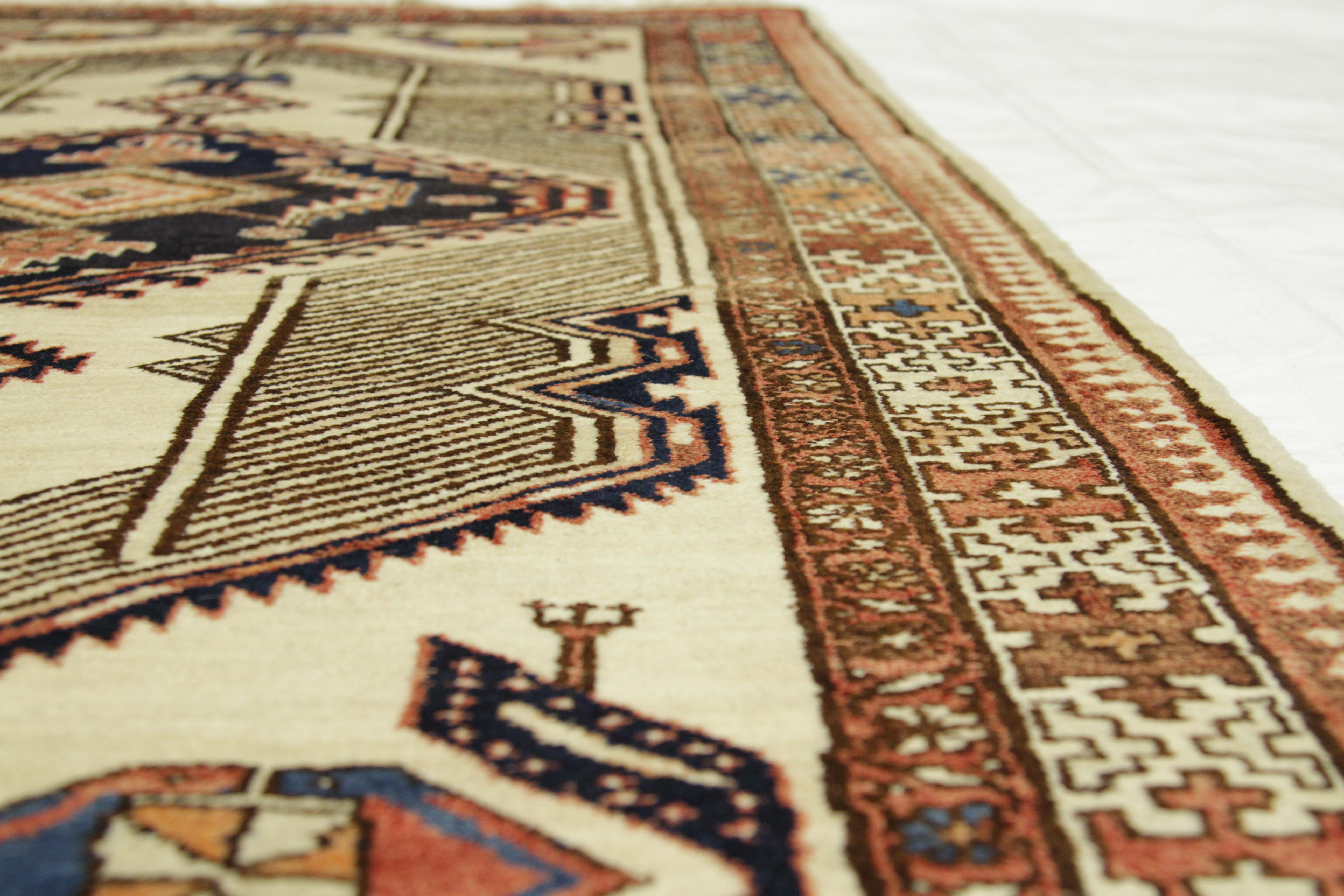 Wool Antique Persian Sarab Rug with Incredibly Detailed Tribal Design, circa 1950s For Sale