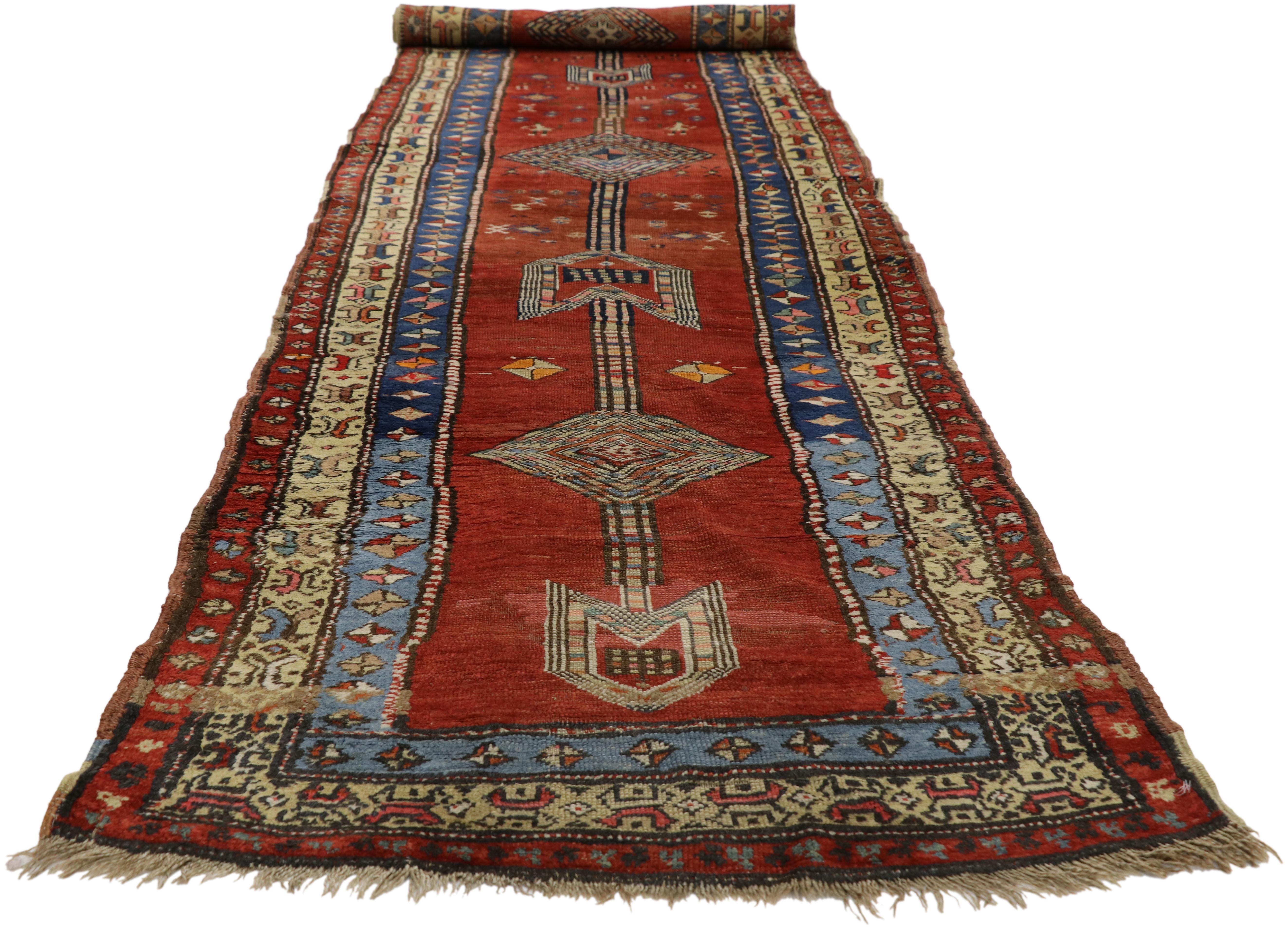 Hand-Knotted Antique Persian Sarab Runner with Mid-Century Modern Tribal Style