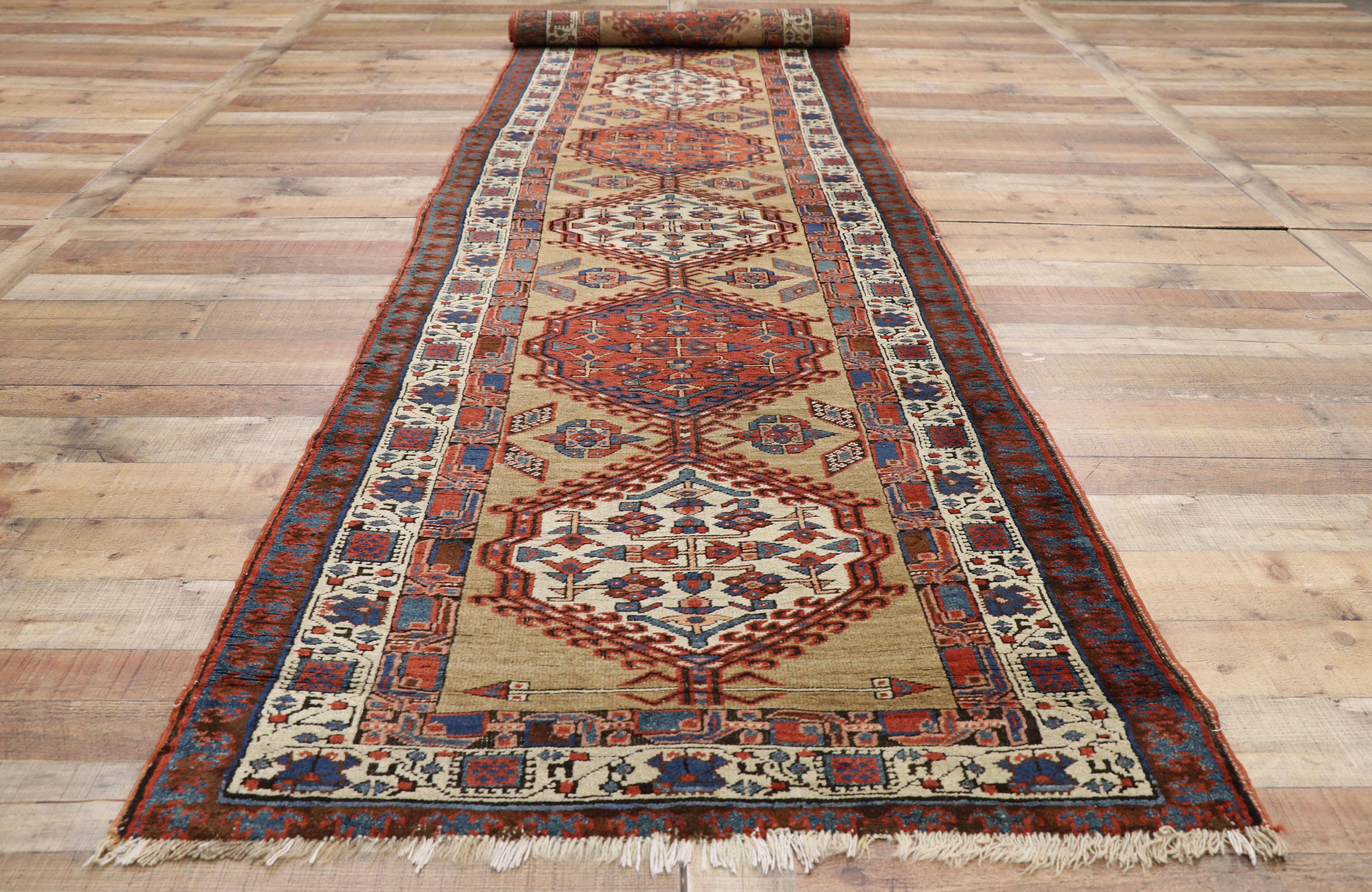 Wool Antique Persian Sarab Runner, Long Hallway Runner For Sale