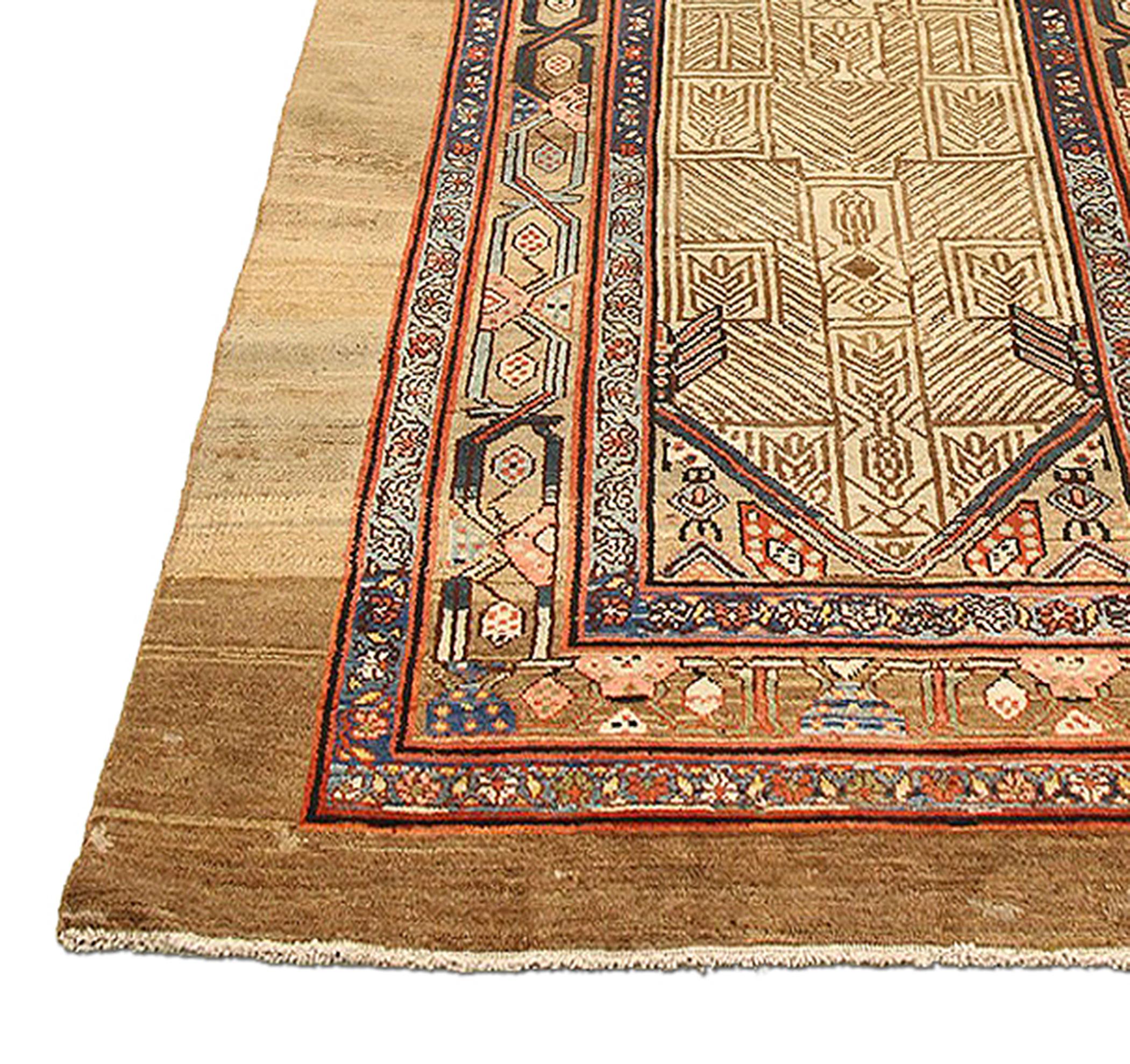 Hand-Woven Antique Persian Sarab Runner Rug with Brown & Beige Geometric Details For Sale
