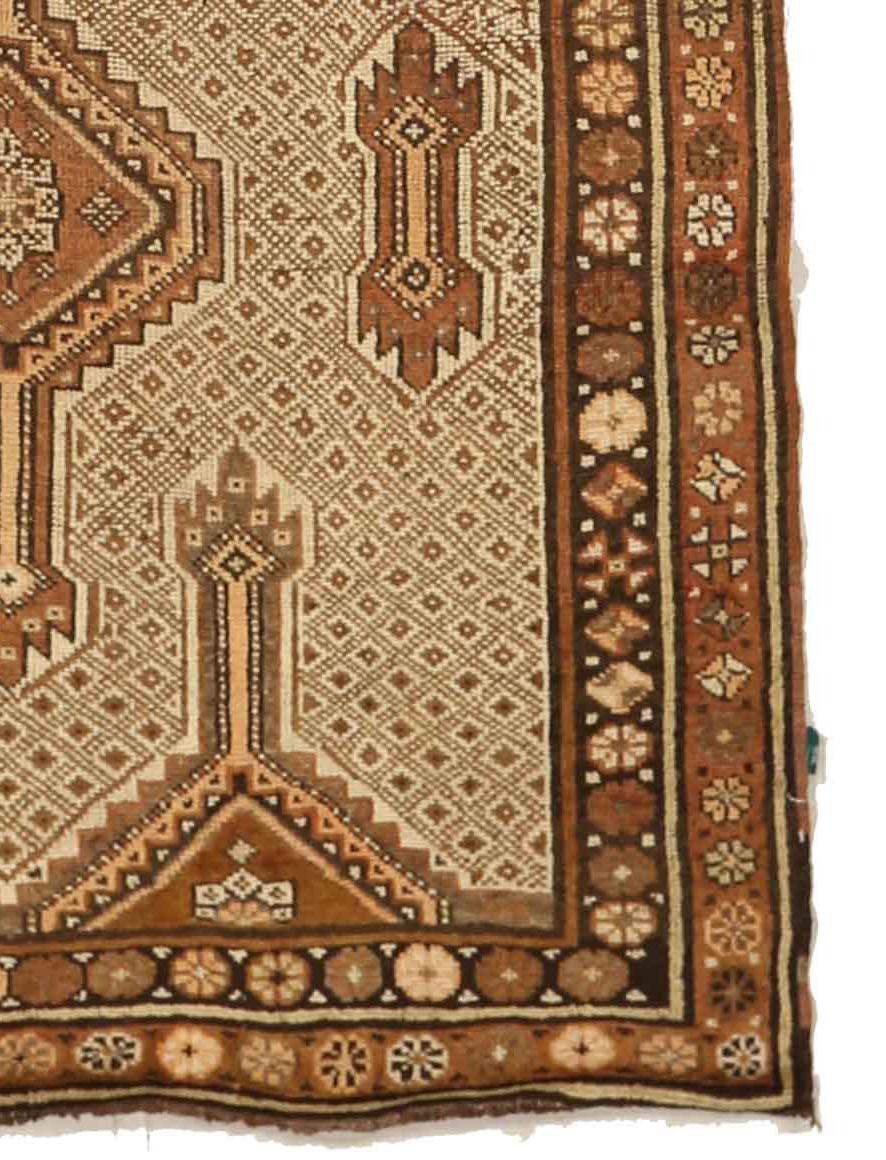 Mid-20th Century Antique Persian Sarab Runner Rug with Brown and Beige Geometric Patterns For Sale