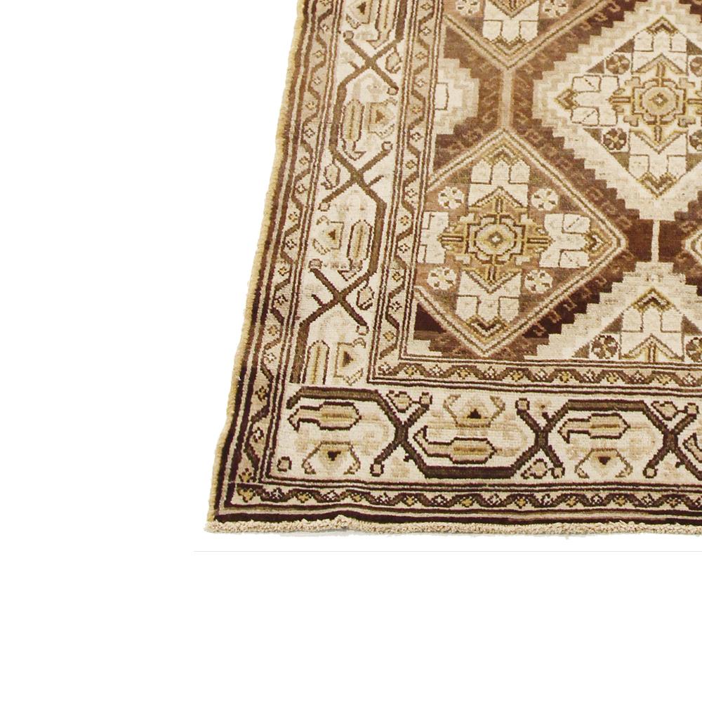 Hand-Woven Antique Persian Sarab Runner Rug with Ivory and Beige Tribal Medallions For Sale