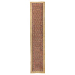 Antique Persian Sarab Runner Rug with Navy and Brown Tribal Details