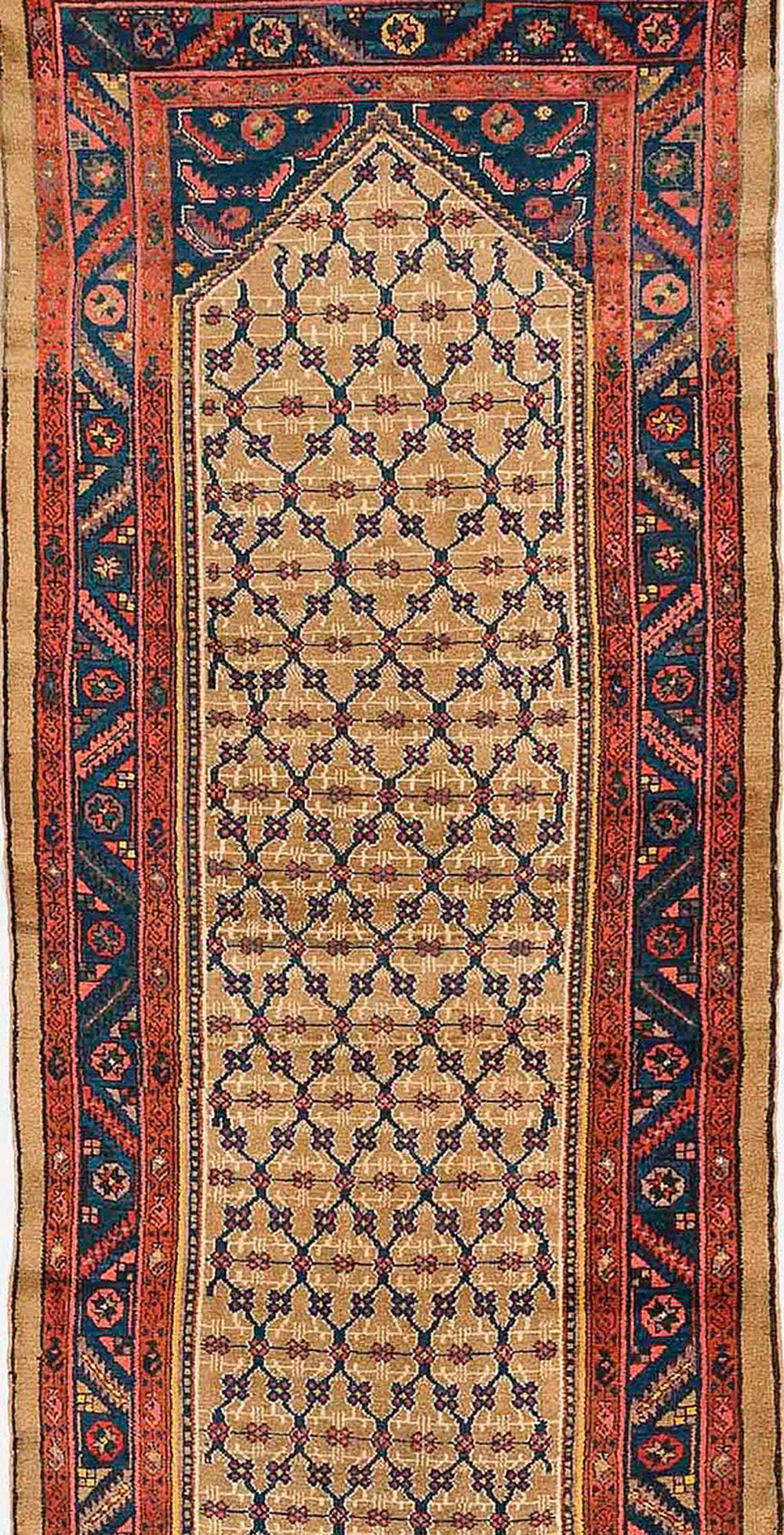 Hand-Woven Antique Persian Sarab Runner Rug with Navy and Brown Floral Details For Sale