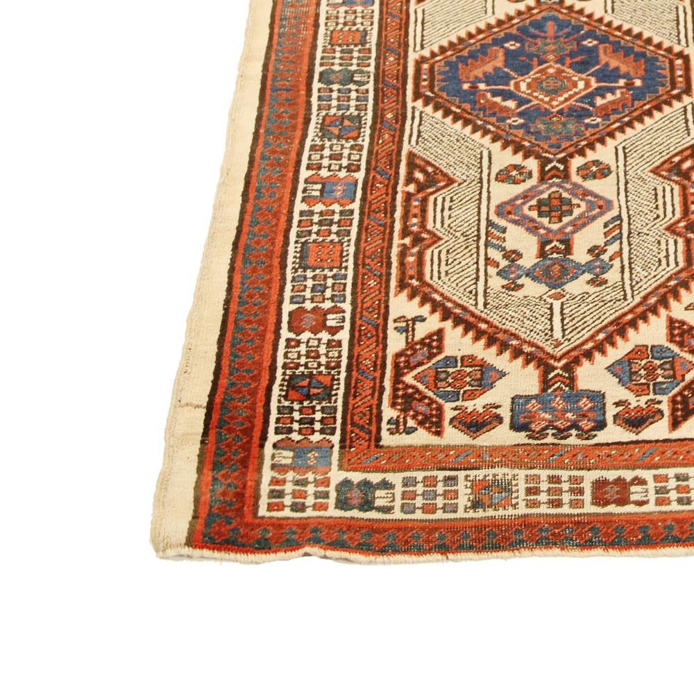 Hand-Woven Antique Persian Sarab Runner Rug with Navy, Red and Black Tribal Details For Sale