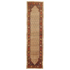 Vintage Persian Sarab Runner Rug with Red and Brown Floral Details