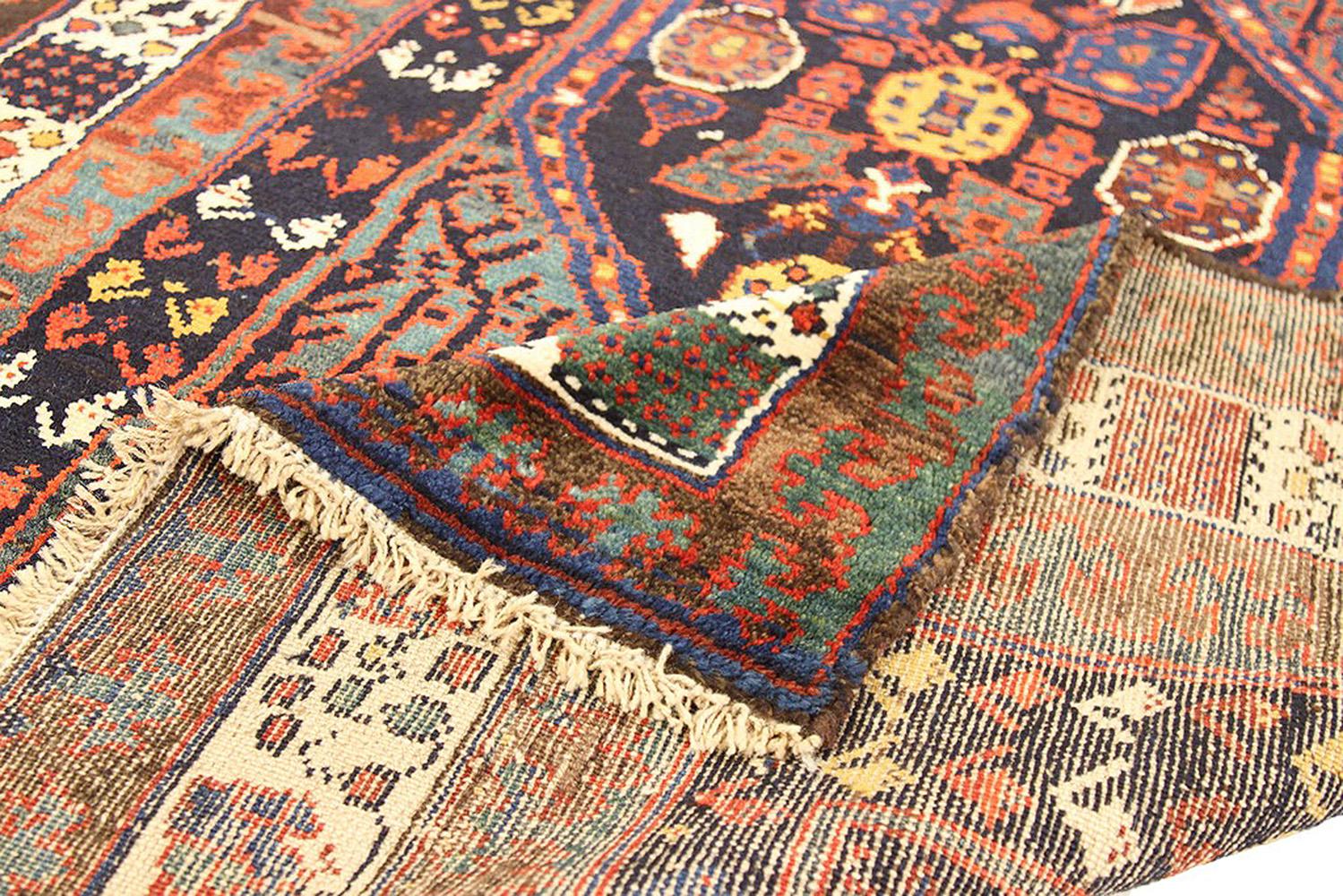 Other Antique Persian Sarab Runner Rug with Red and Blue Floral Medallions For Sale