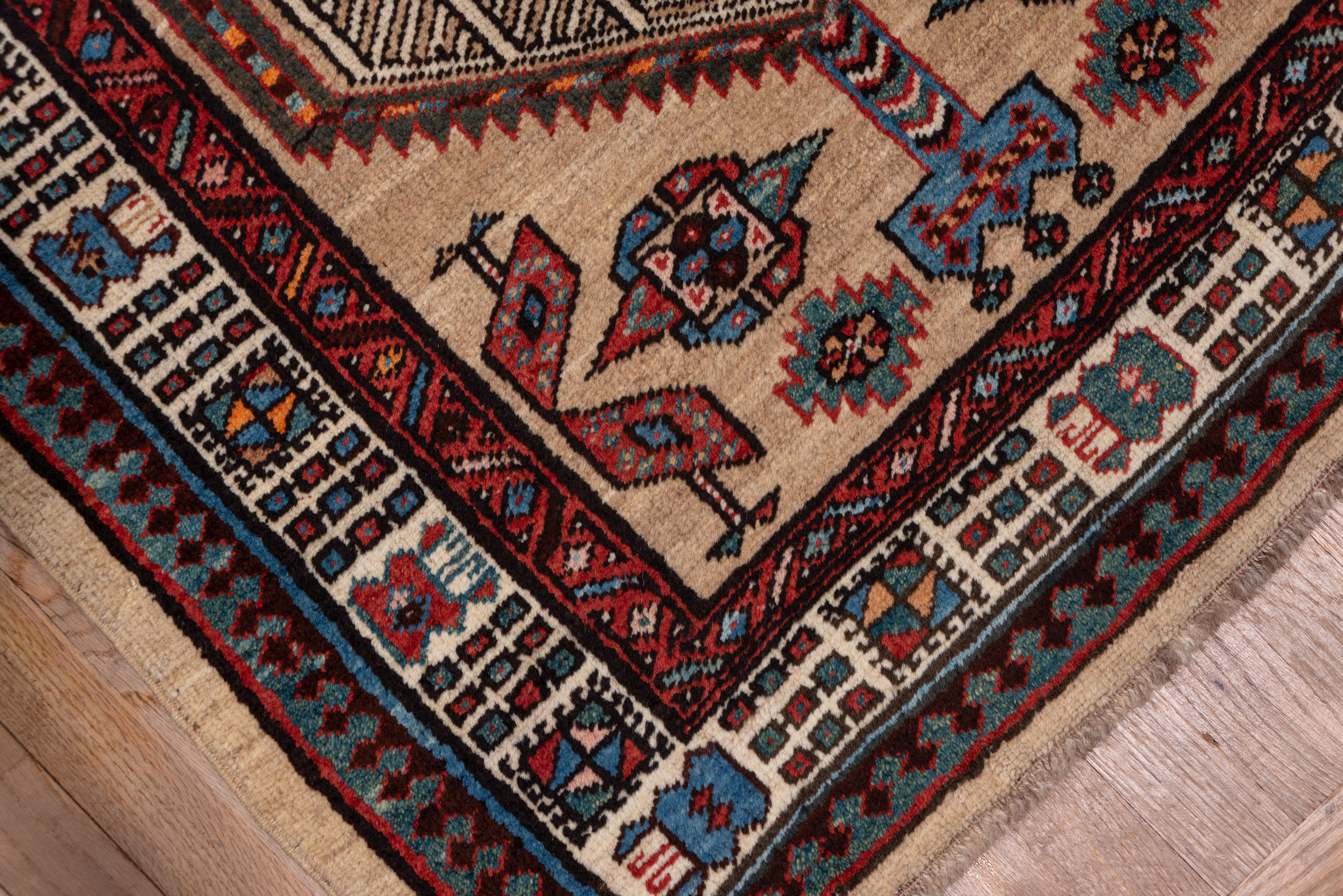 Tribal Antique Persian Sarab Runner, Sand Field, Blue & Red Accents For Sale