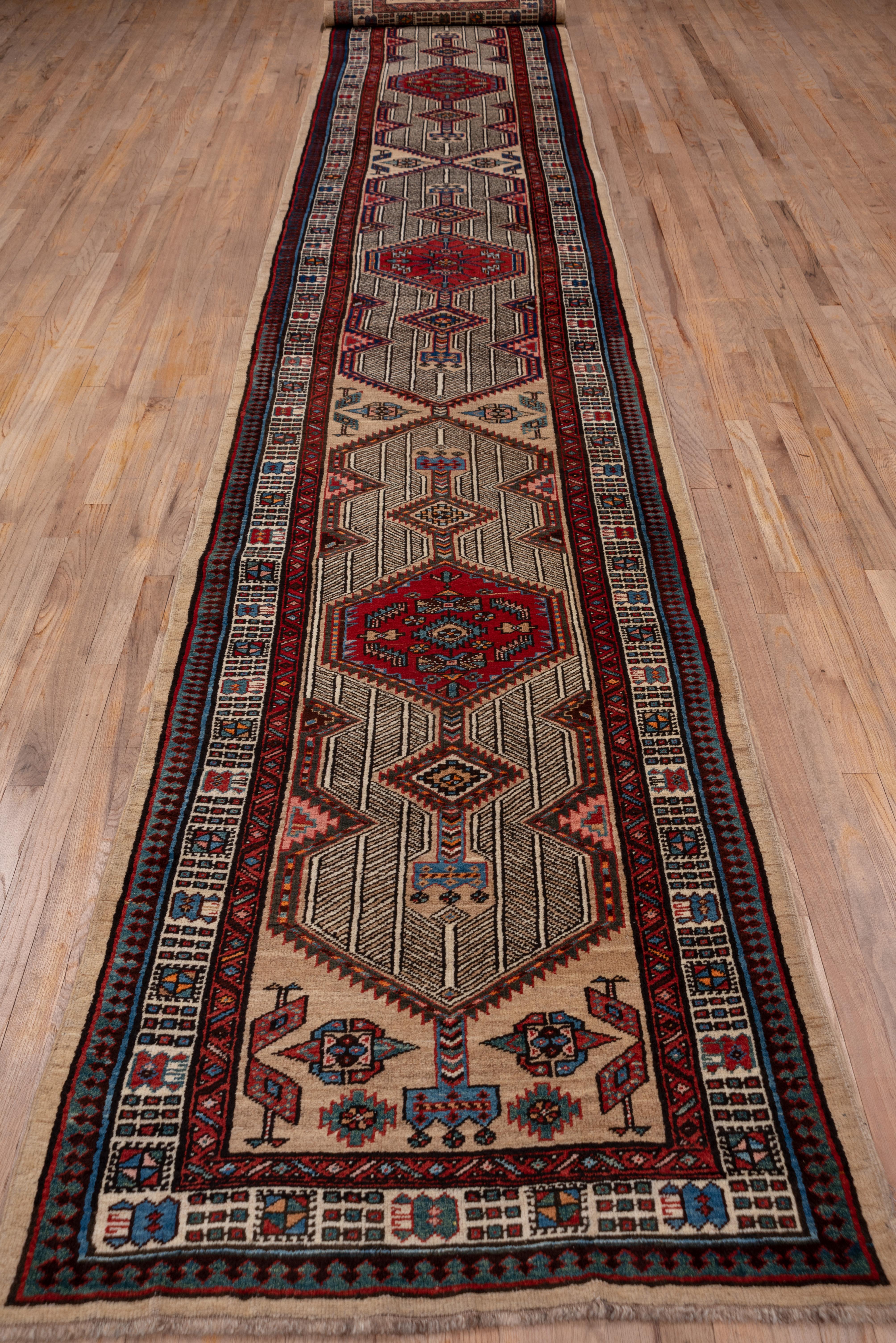 Early 20th Century Antique Persian Sarab Runner, Sand Field, Blue & Red Accents For Sale