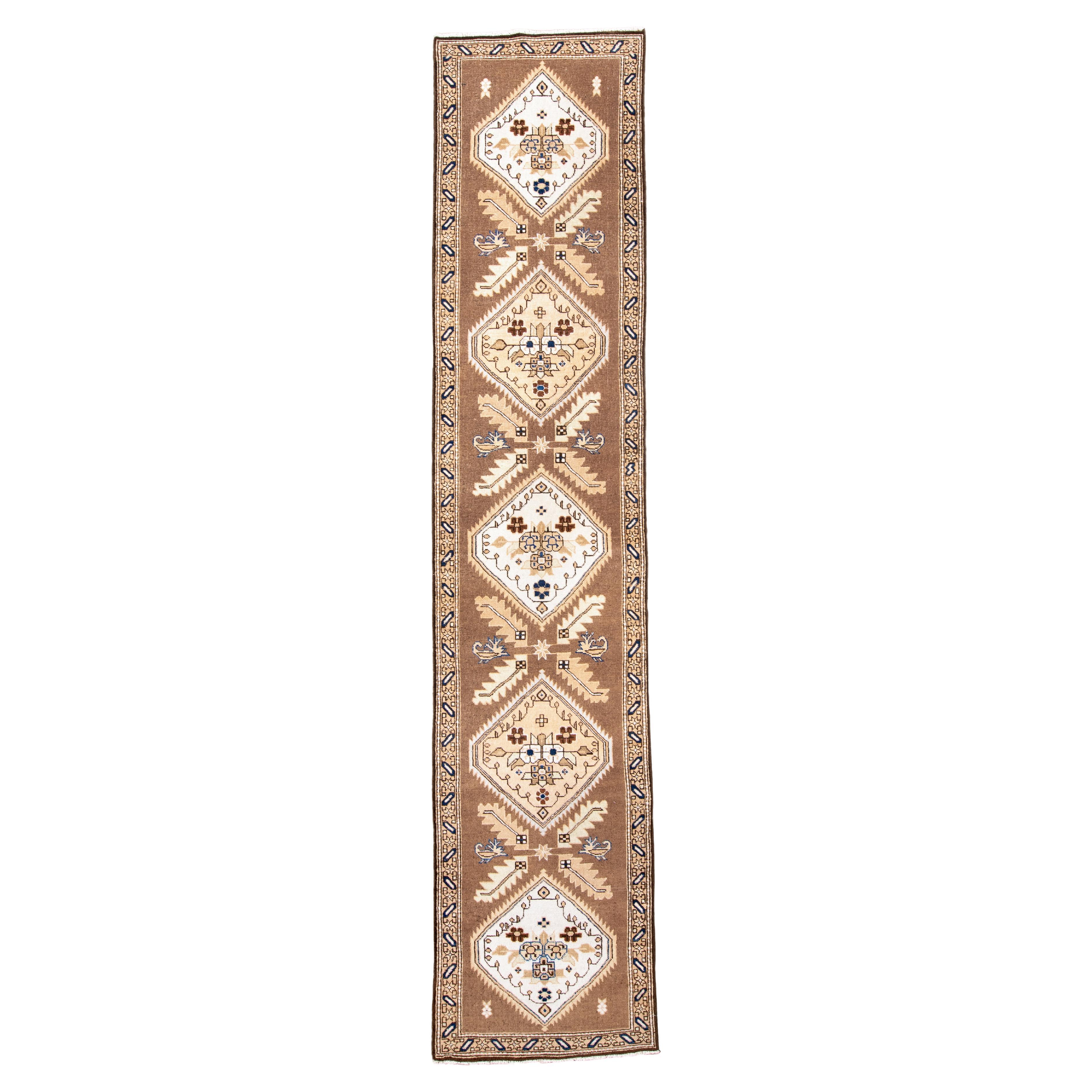 Antique Persian Sarab Runner with Camel Hair Field 
Ivory Medallions For Sale