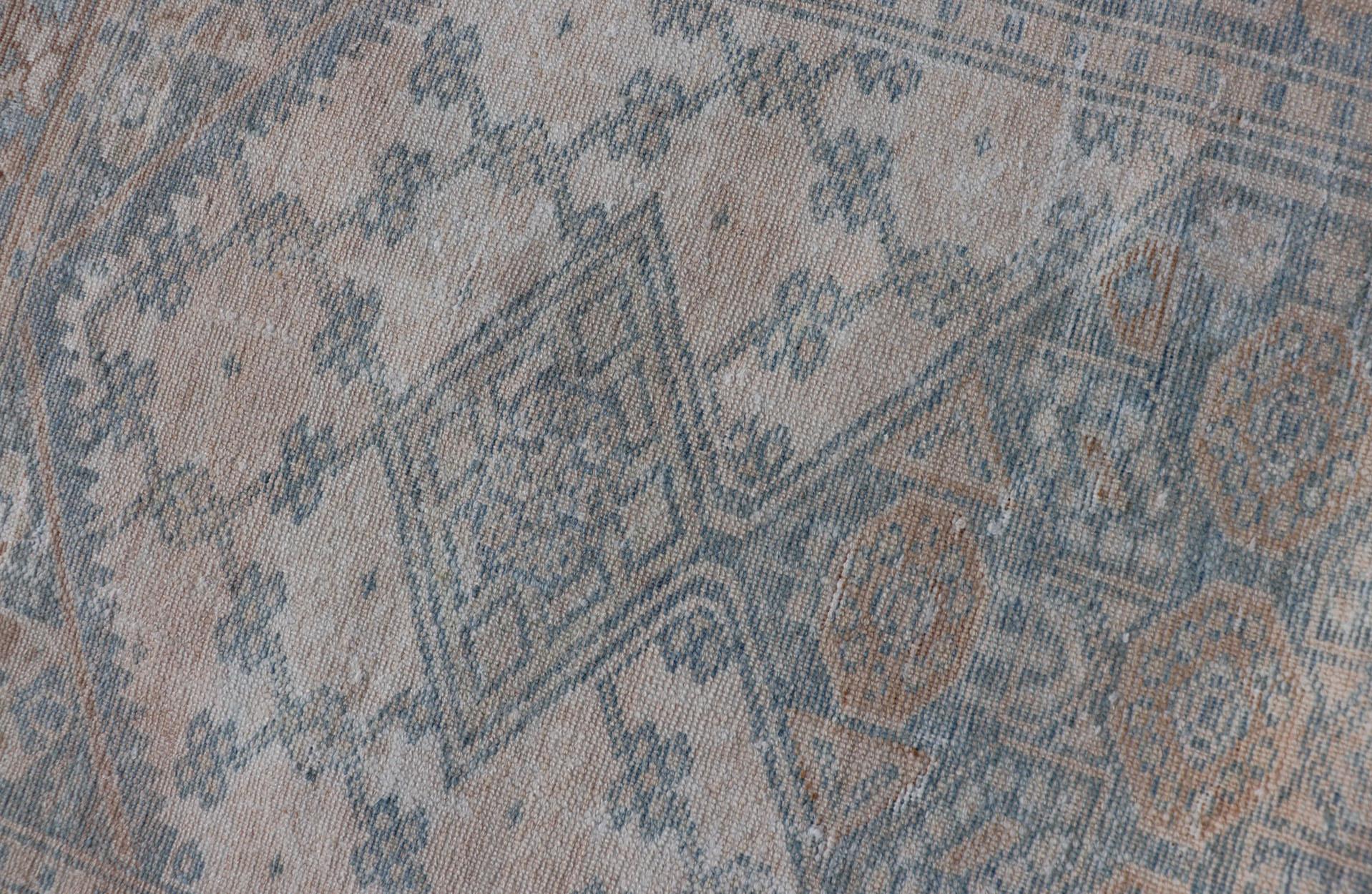 Antique Persian Sarab Runner with Sub-Geometric Design in Light Blue, Tan, Grey For Sale 5