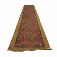 Antique Persian Sarab Wool 3x16 Rust, Blue & Camel Handmade Runner Rug