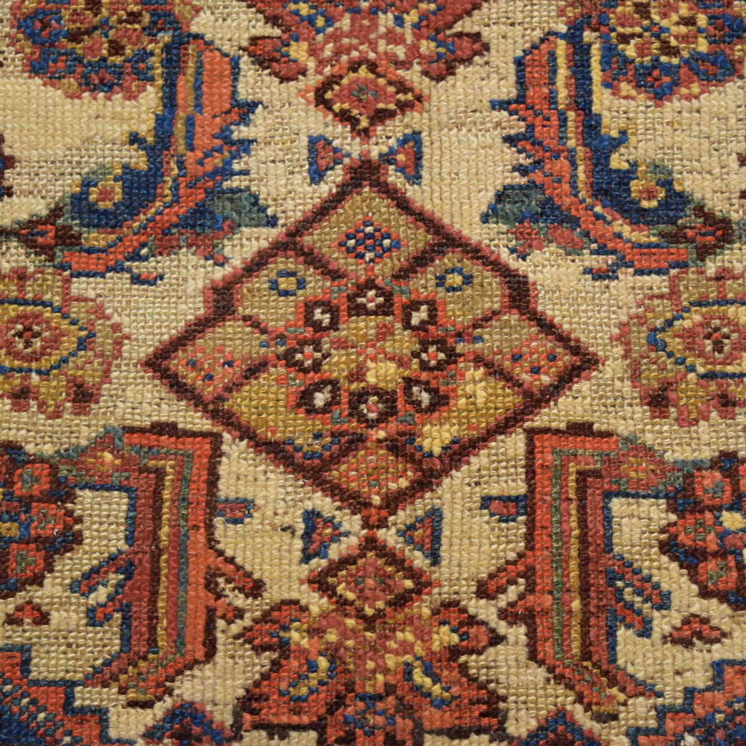 Antique 1900s Wool Persian Saraband Rug, Blue, Red, and Orange, 5' x 7' In Excellent Condition For Sale In New York, NY