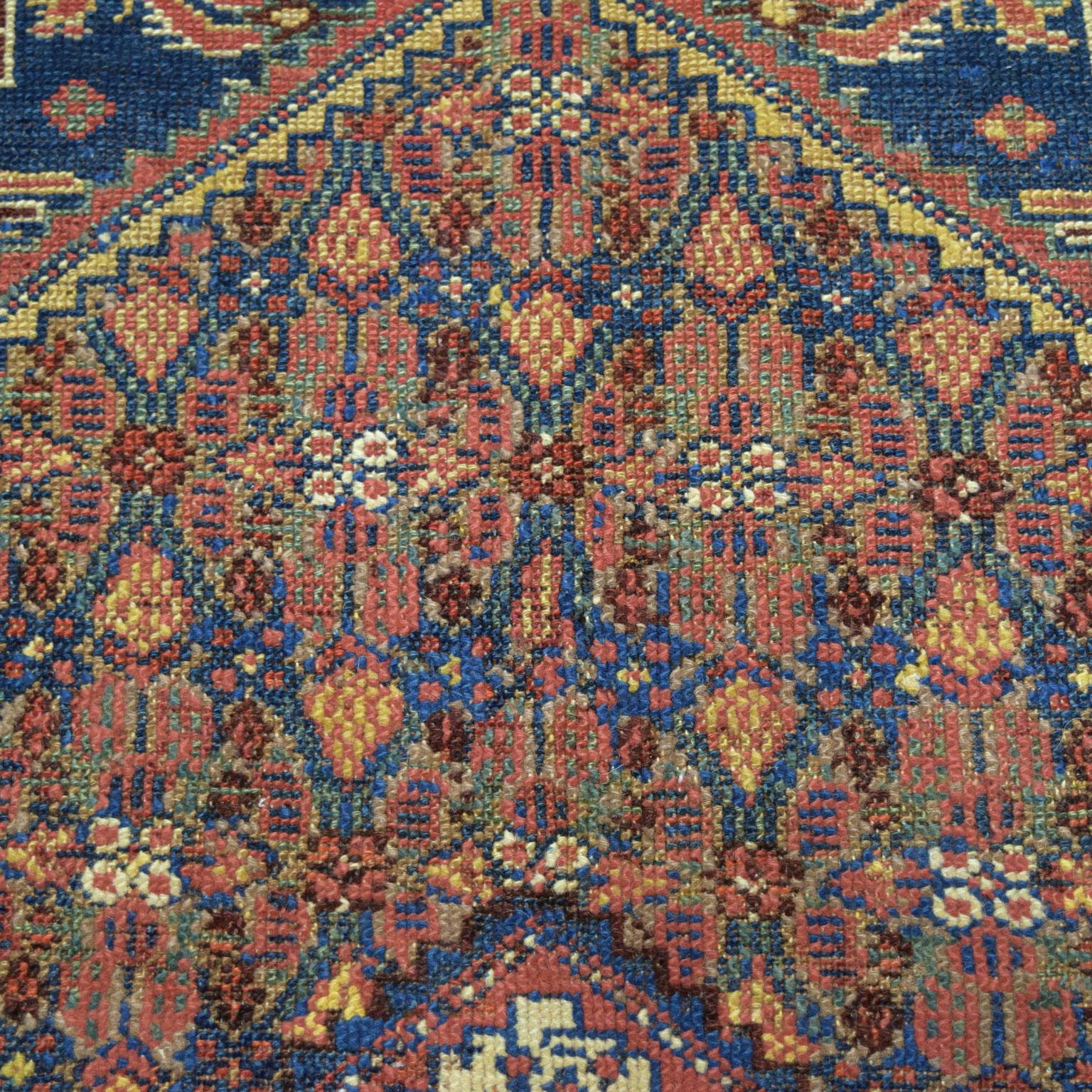 Early 20th Century Antique 1900s Wool Persian Saraband Rug, Blue, Red, and Orange, 5' x 7' For Sale