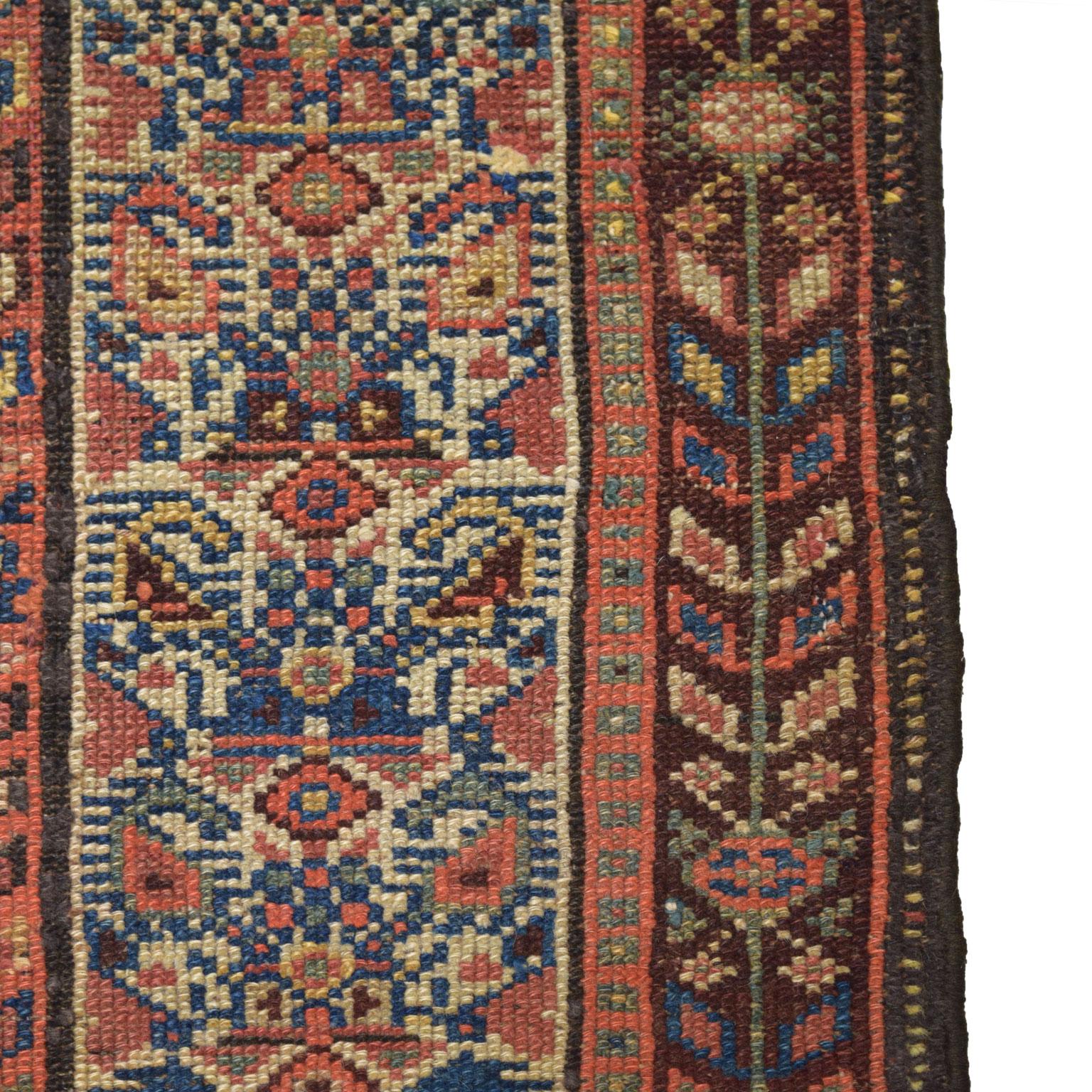 Antique 1900s Wool Persian Saraband Rug, Blue, Red, and Orange, 5' x 7' For Sale 2