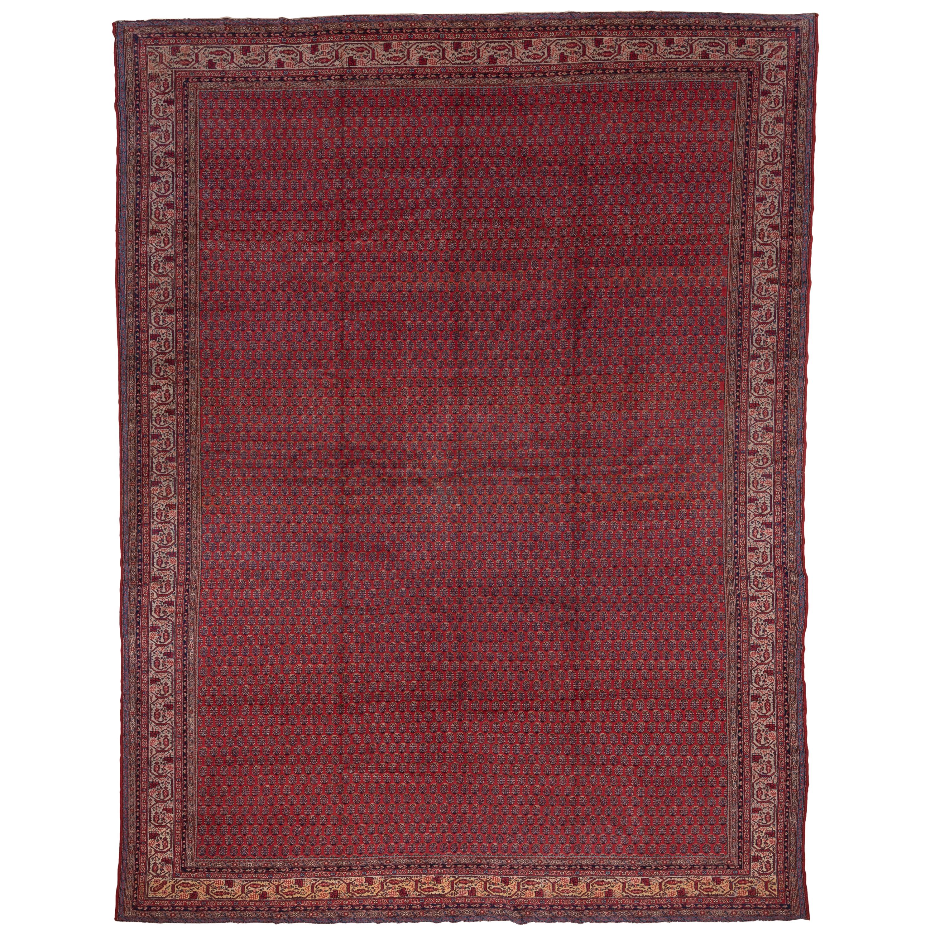 Antique Persian Saraband Carpet, Red Allover Field, Circa 1930s