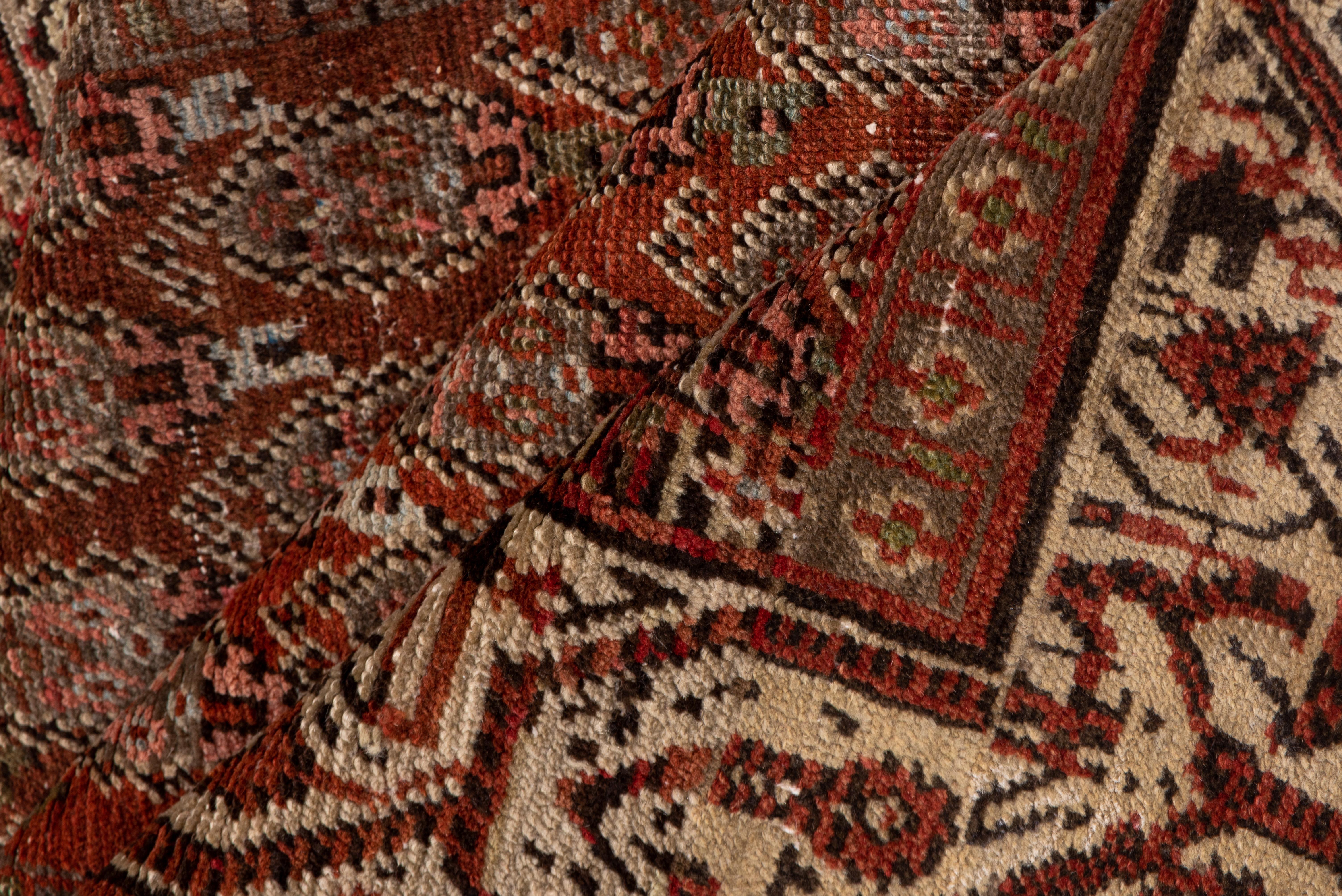 Malayer Antique Persian Saraband Long Runner, Red Paisley Field, Taupe Borders For Sale