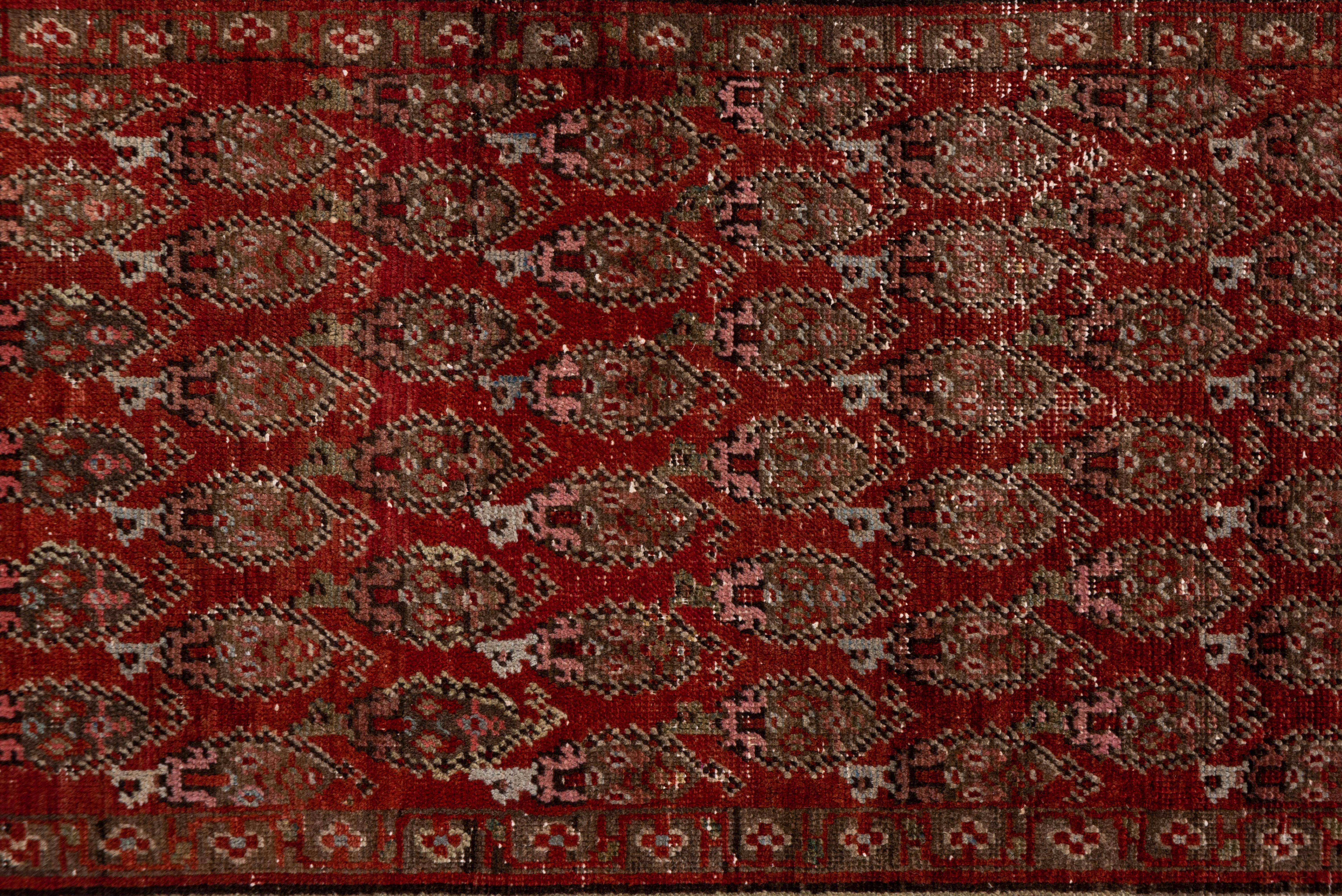 Antique Persian Saraband Long Runner, Red Paisley Field, Taupe Borders In Good Condition For Sale In New York, NY