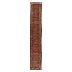 Antique Persian Saraband Long Runner, Red Paisley Field, Taupe Borders