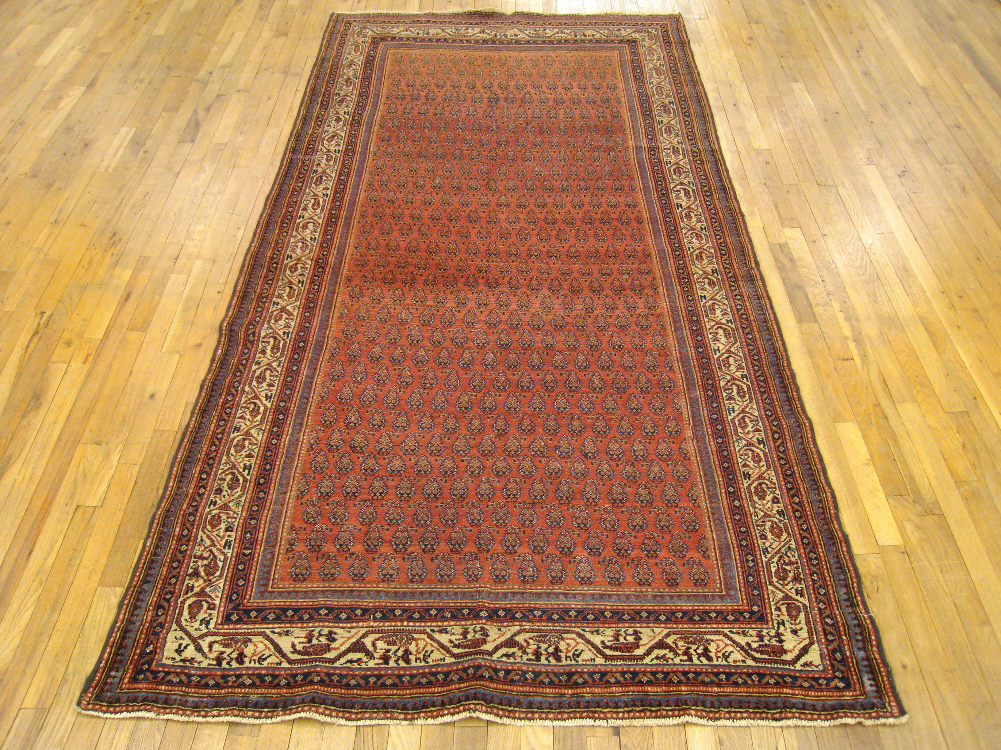 Hand-Knotted Antique Persian Saraband Oriental Rug, in Gallery Size, Repeating Paisley Design For Sale
