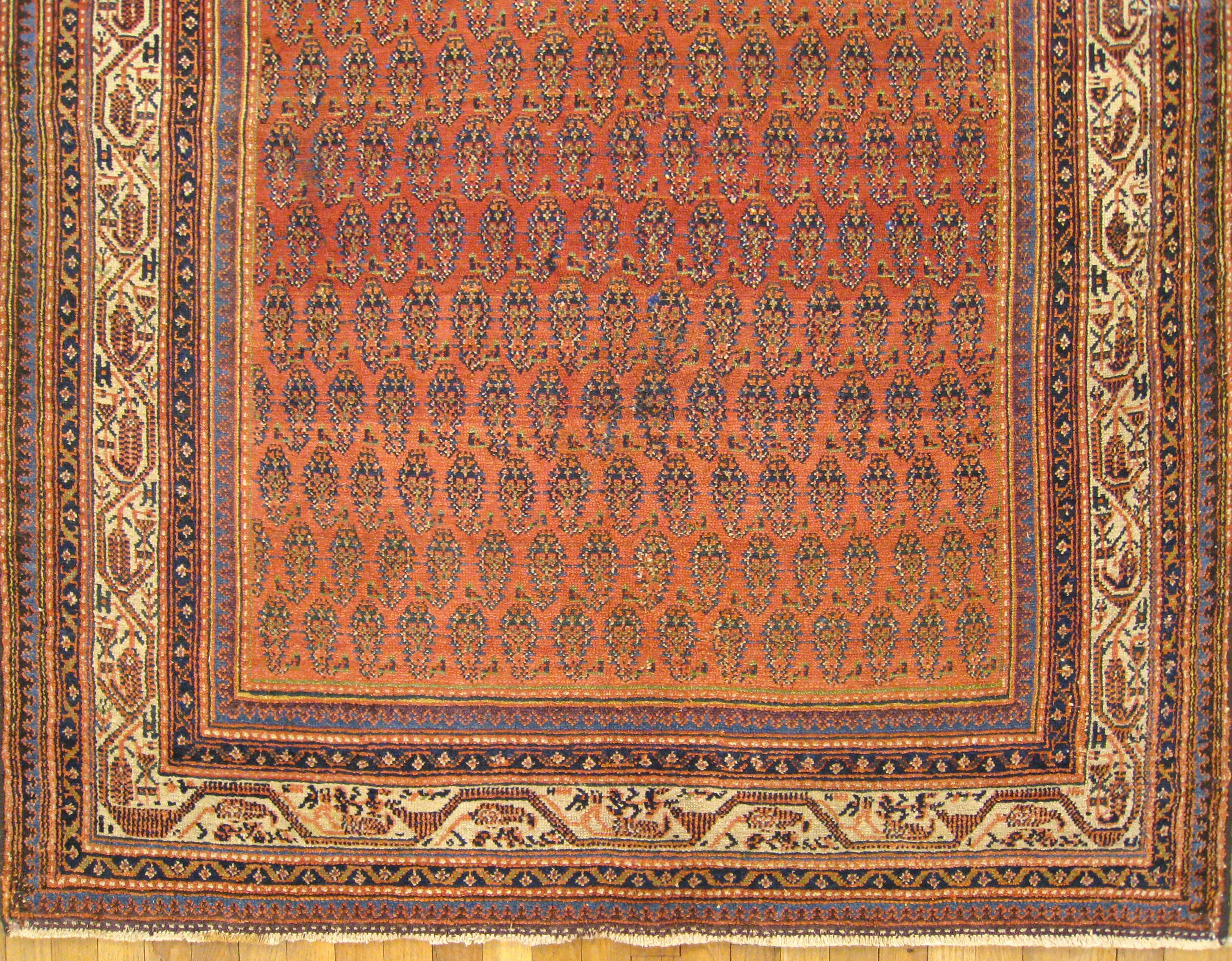 Antique Persian Saraband Oriental Rug, in Gallery Size, Repeating Paisley Design In Excellent Condition For Sale In New York, NY