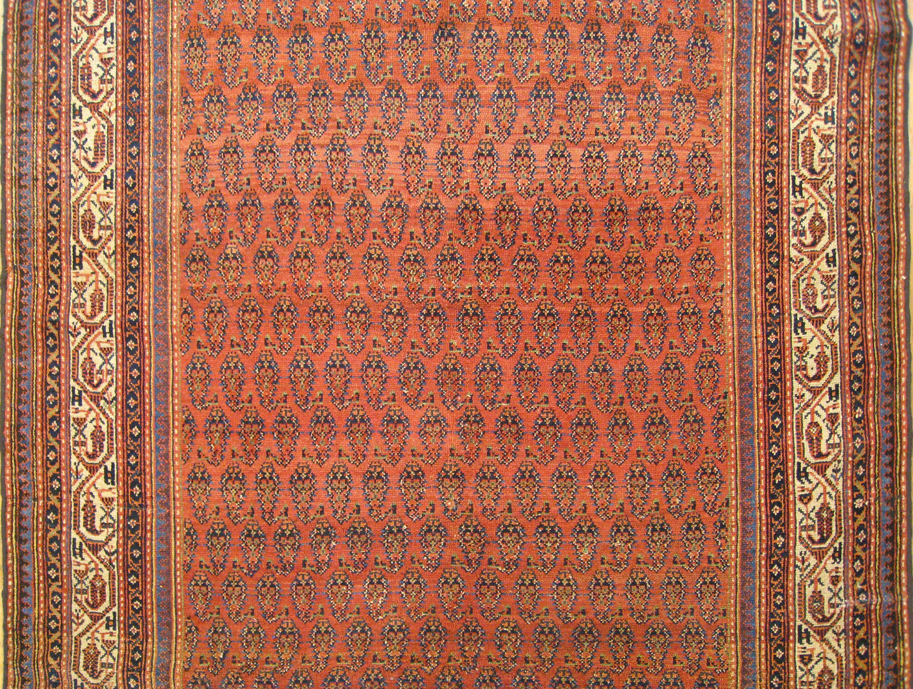Early 20th Century Antique Persian Saraband Oriental Rug, in Gallery Size, Repeating Paisley Design For Sale